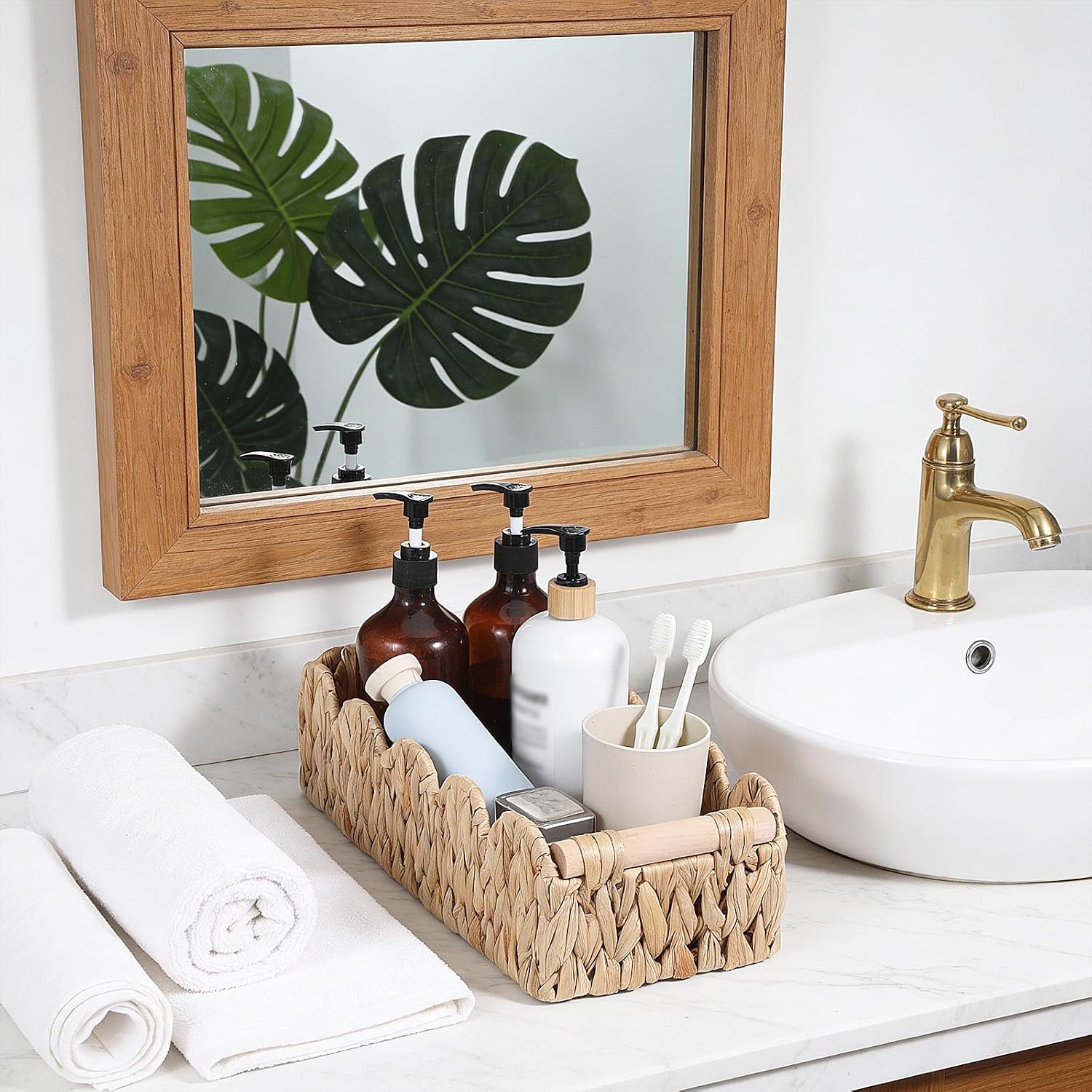 Toilet Paper Storage Basket Wicker Bathroom Basket Counter Organizer