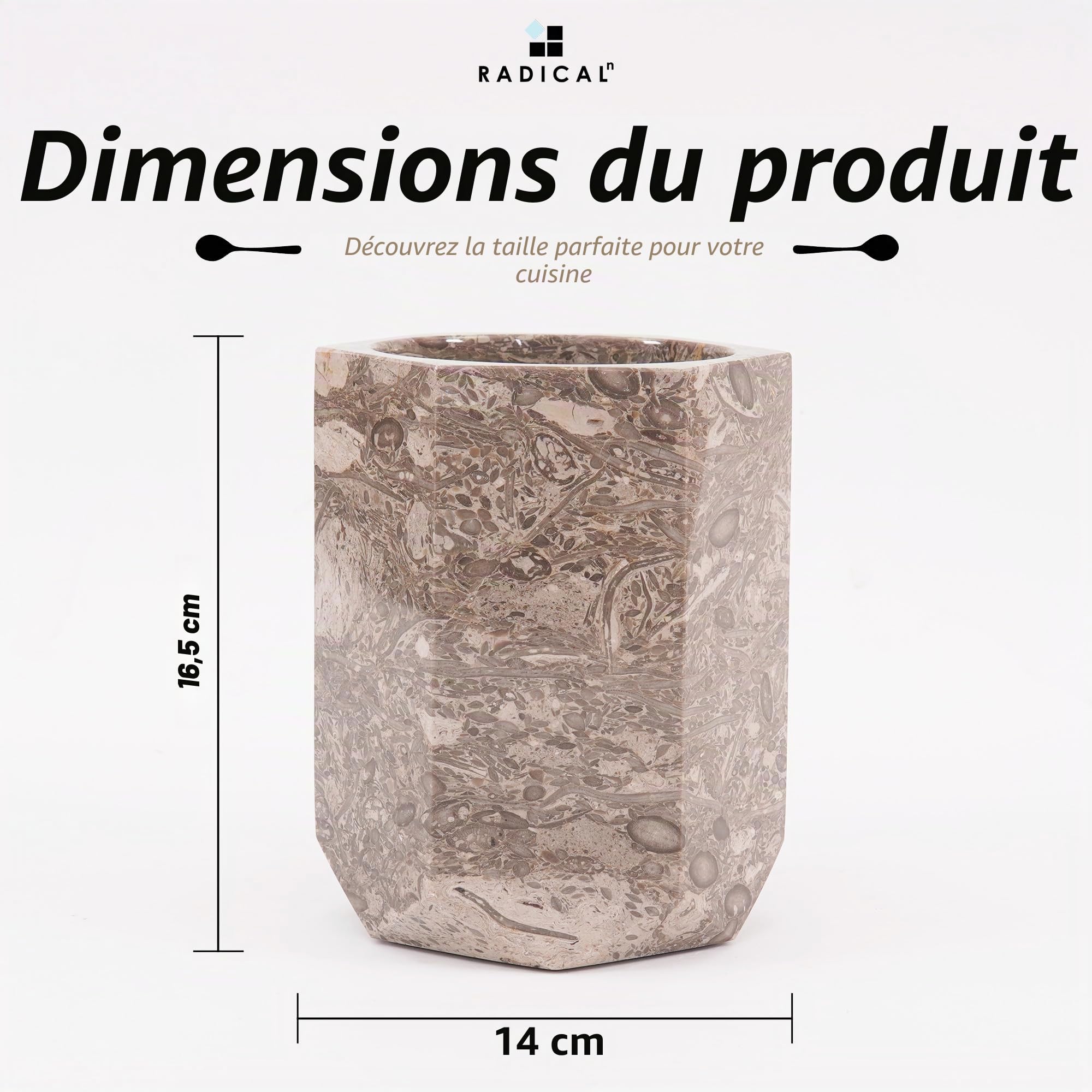 Radicaln Porte-ustensiles en marbre 16,5 cm fait main, ensemble de spatules océaniques pour comptoir de cuisine, idéal pour organiser les ustensiles de cuisine et les essentiels de cuisine, caddy à
