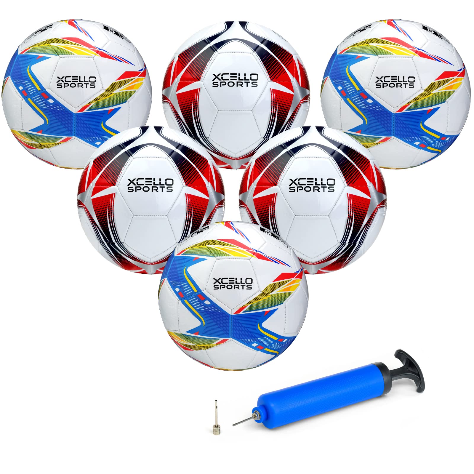 Xcello Sports Soccer Ball Size 4 Assorted Graphics with Pump (Pack of 6)