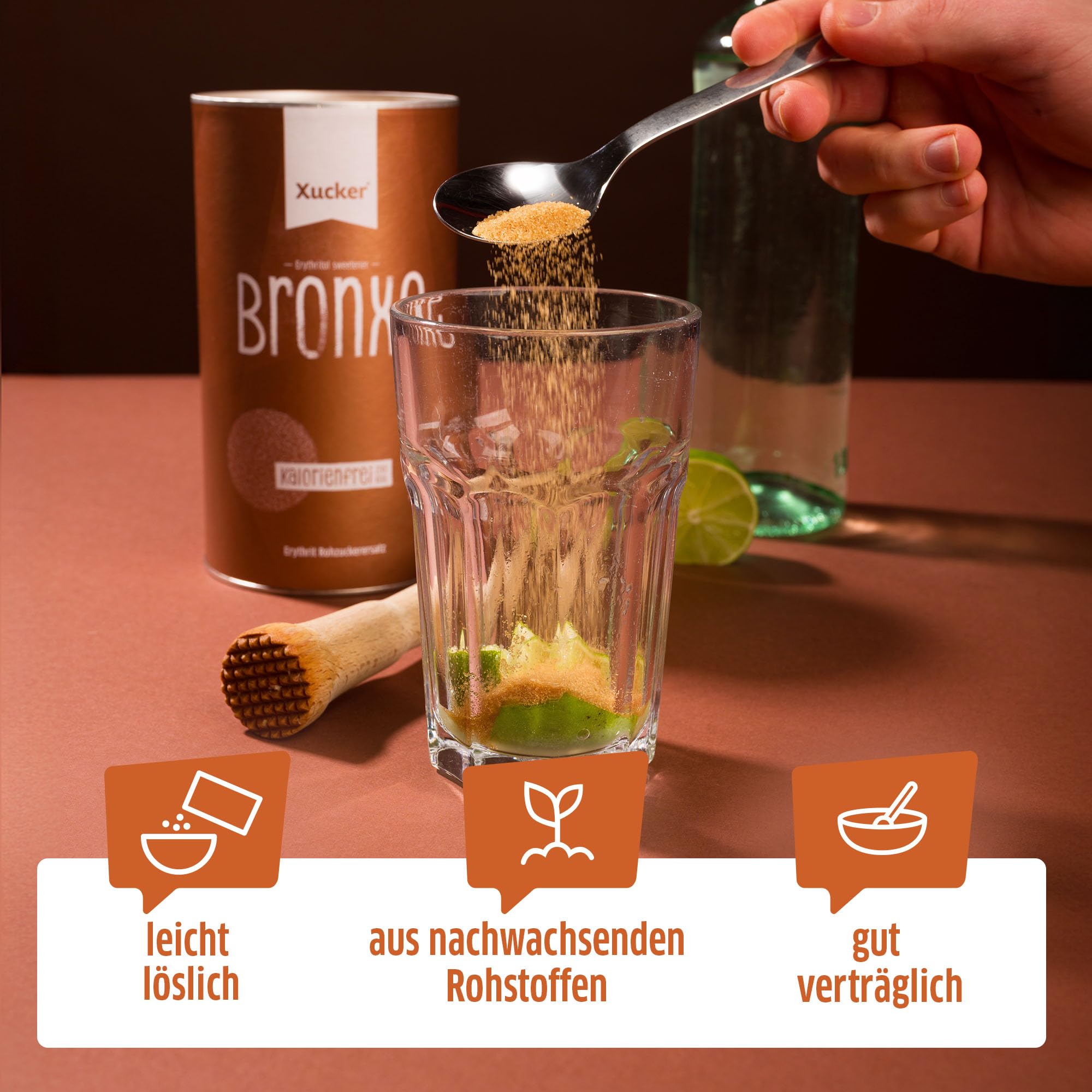 Xucker Bronxe Erythrit 1kg Dose - kalorienfreier brauner Zucker Ersatz als vegane & zahnfreundliche Rohrzucker Alternative I Erythrit ohne Stevia I zuckerfreie Süße