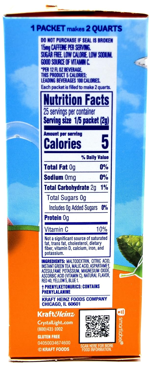 Crystal Light Green Tea Peach Mango Drink Mix (Makes 10-Quarts), 1.85-Ounce Canister (Pack of 4)