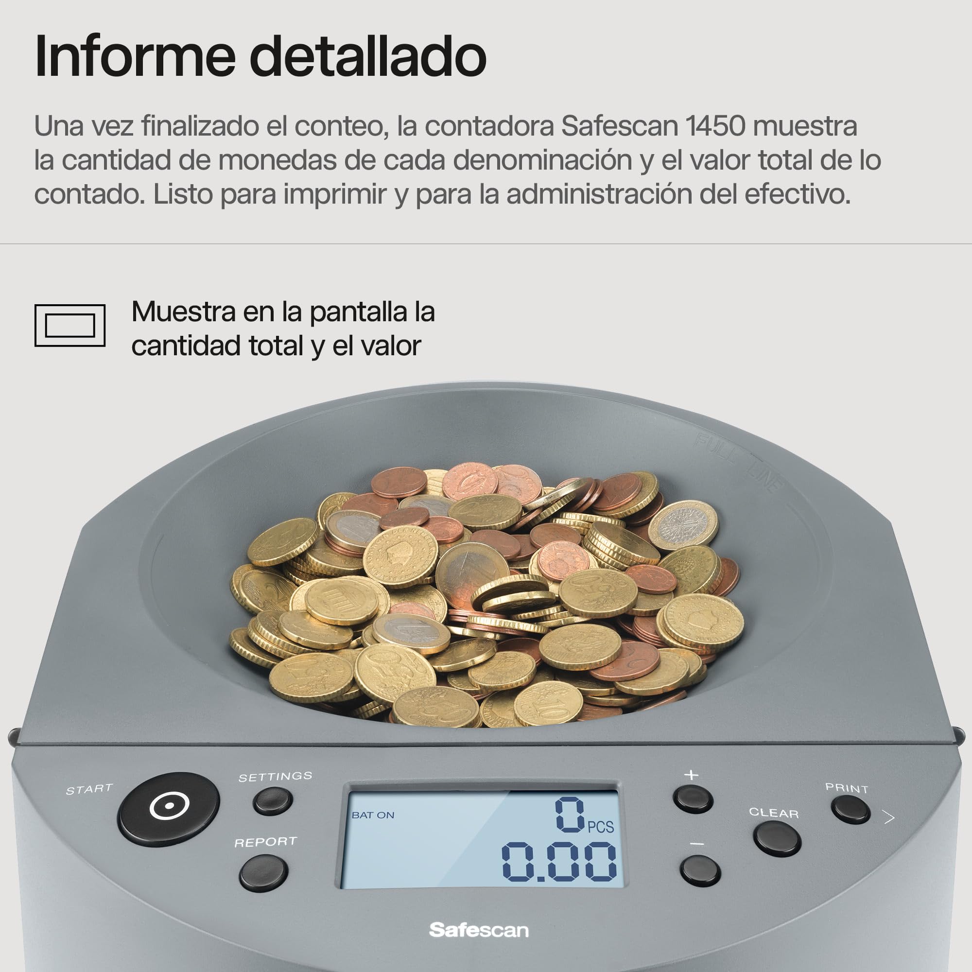 Safescan Contadora de monedas 1450, Clasificadora de monedas euro gran volumen