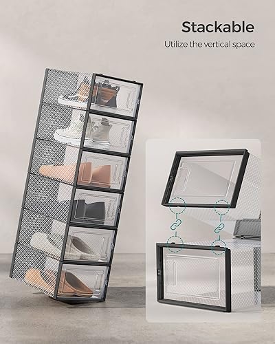 Miniatura 10 de SONGMICS Cajas de zapatos, paquete de 12 organizadores de almacenamiento de zapatos, cajas apilables de plástico transparente para armario, tenis,