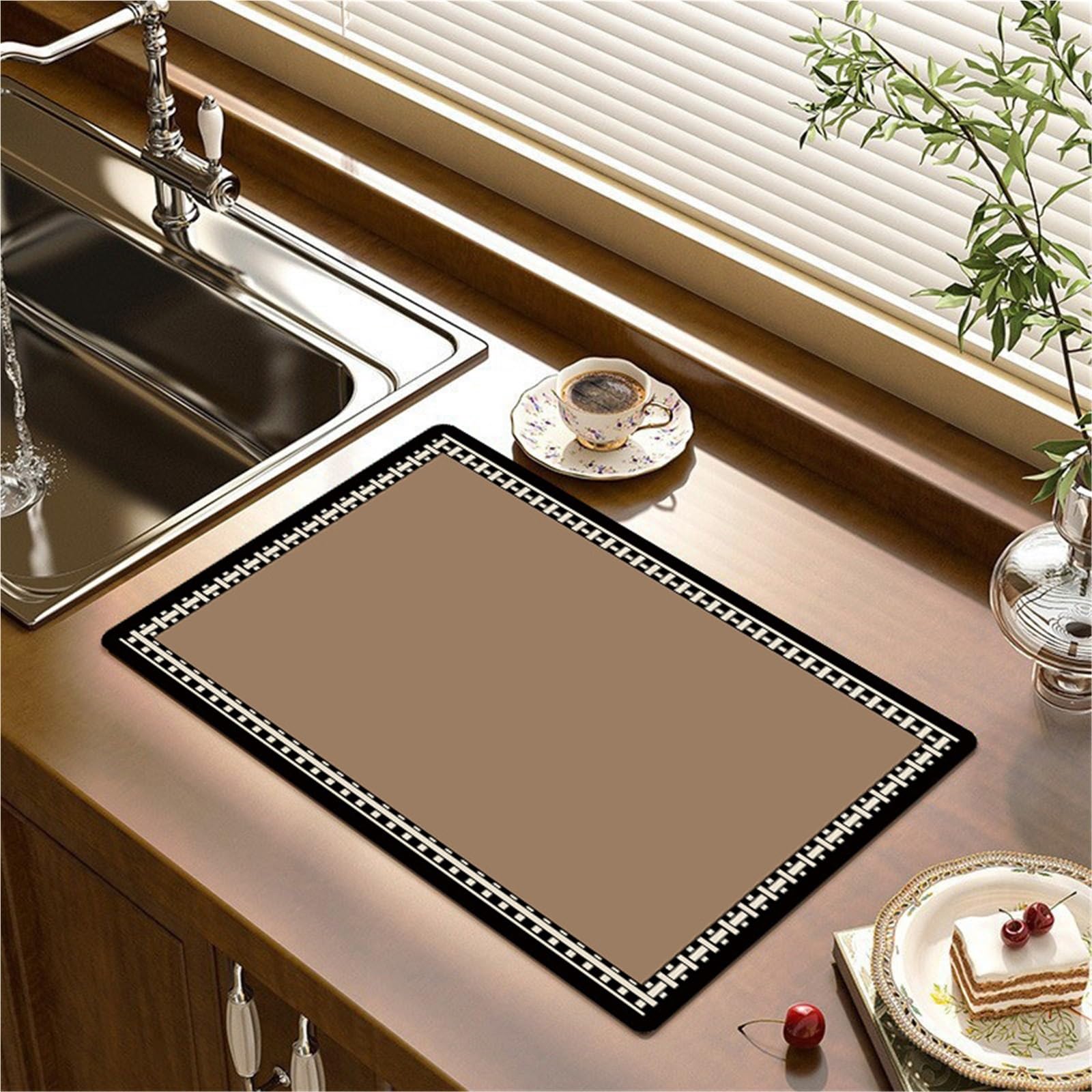 Alfombrilla Para Café Bar Tapete de secado for tazas de café, tapete de drenaje absorbente for cocina, tapete for encimera de cocina, almohadilla de vajilla for Bar y café, 2 uds.(Brown,30x50cm)