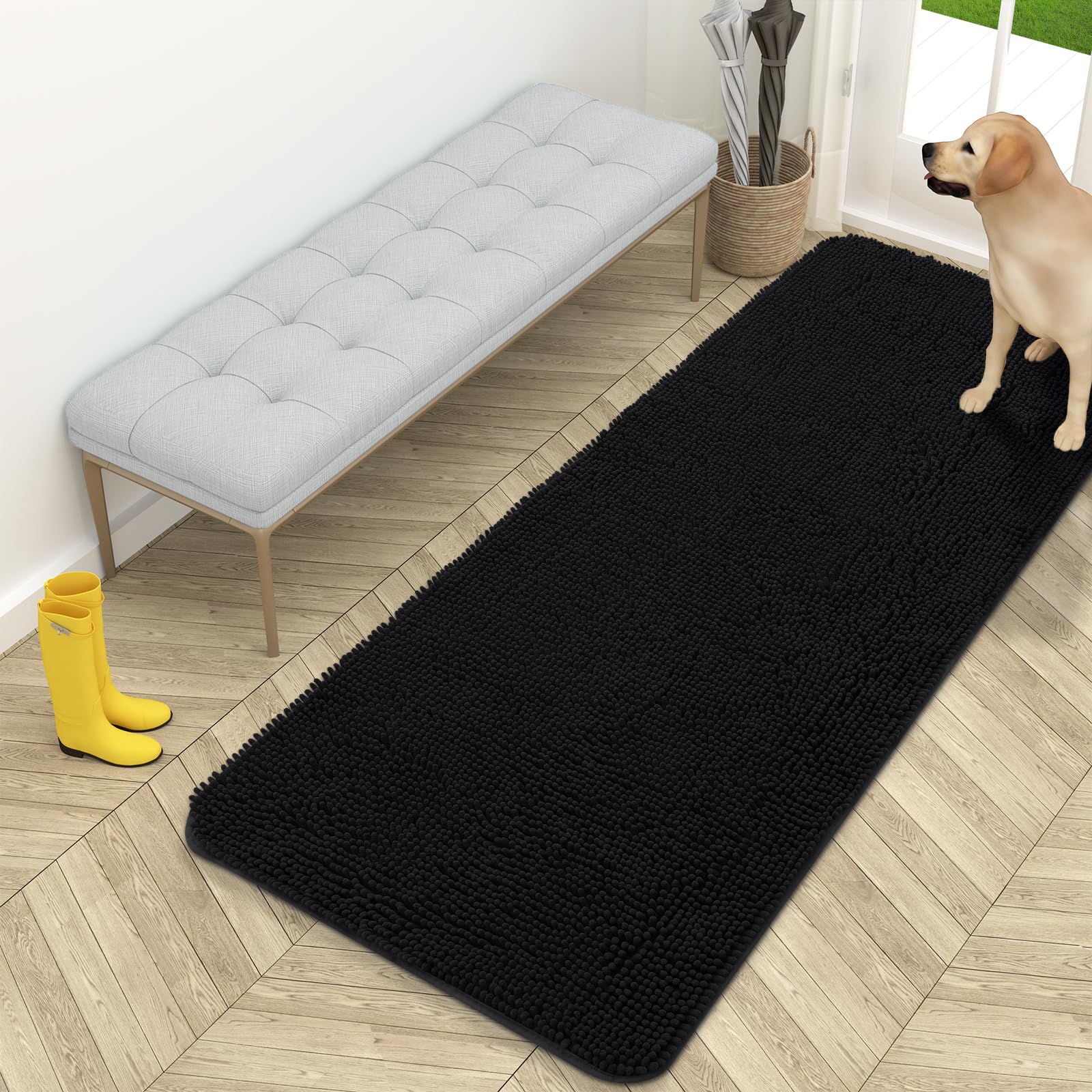 OLANLY Dog Door Mat for Muddy Paws 59"x24" Moisture and Dirt Absorbent Non-Slip Washable Dog Door Mat Quick Dry Chenille Doormat for Dogs,