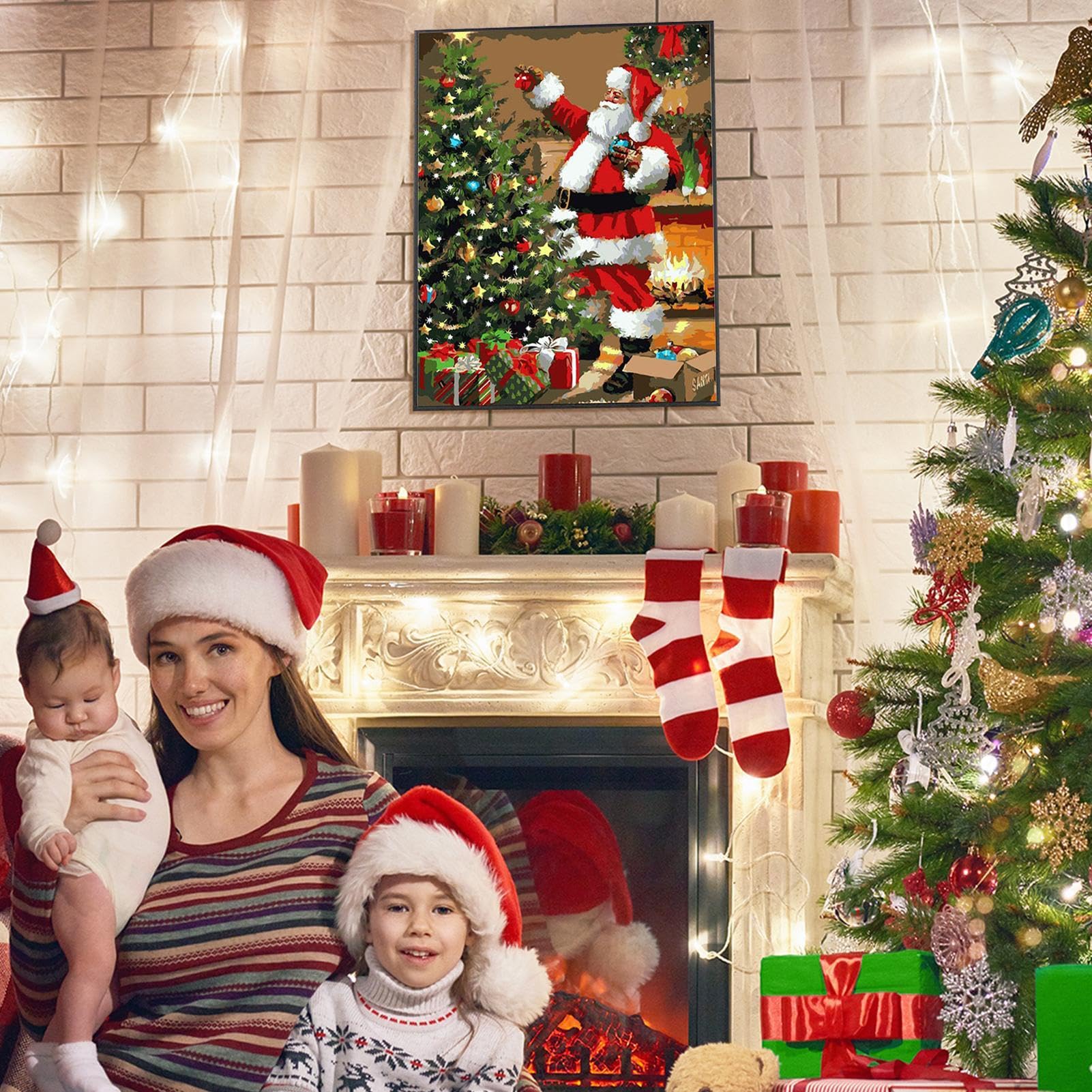 Amazon.co.jp: 油絵キット、クリスマスキャンバスアート絵画,大人用