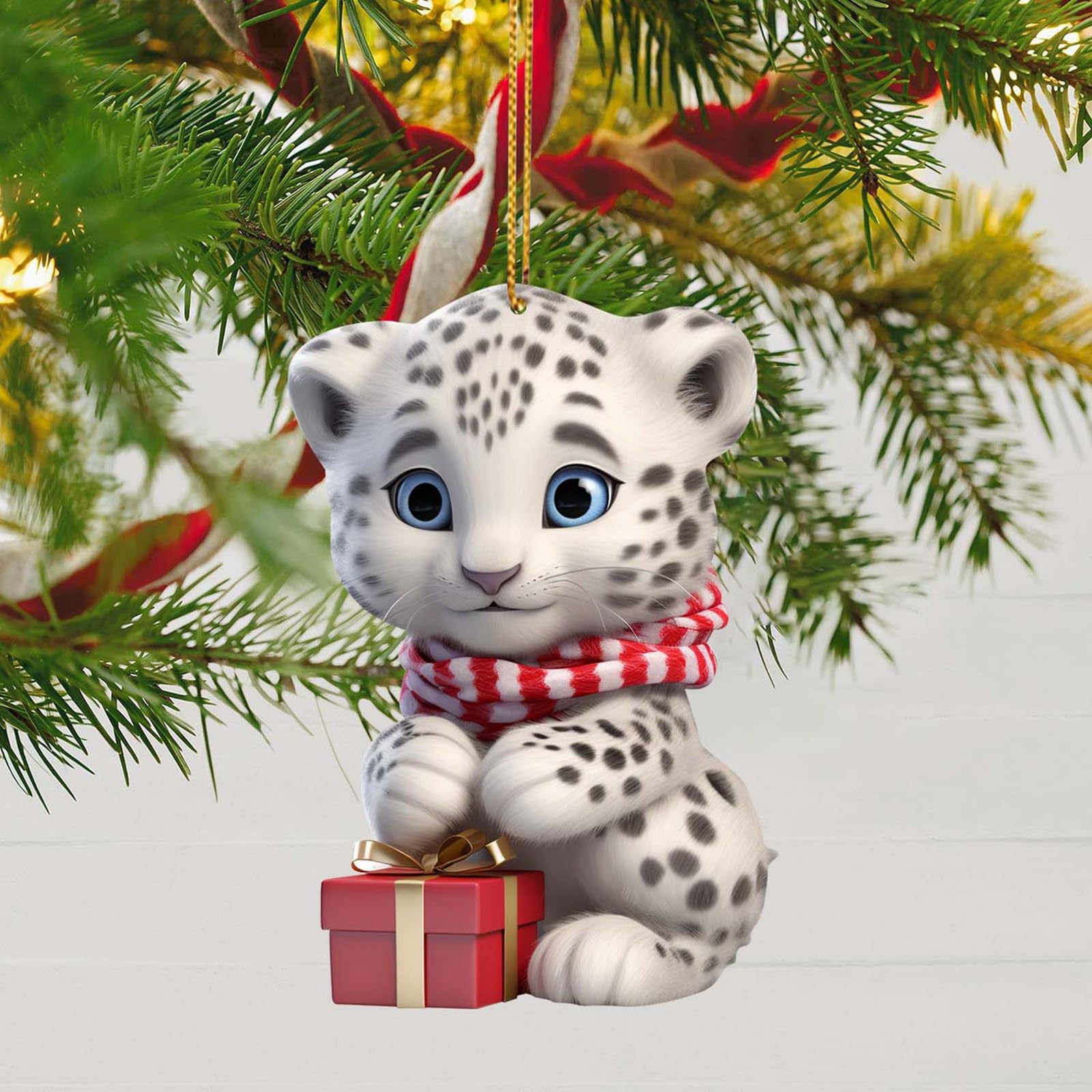 Christmas Ornaments for Christmas Tree - Personalized Xmas Snow Leopard Baby Hanging Christmas Decorations Outside for Backpacks Car Pendant Xmas Decor Birthday Holiday(wiw61)