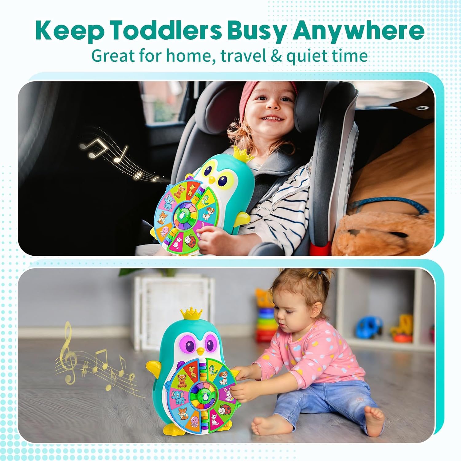 Musical Penguin Educational Toys for 1,2 Year Old Boy Gifts, Learning Toy for Toddlers 1-3 Yr with 5-Theme Pages, Lights & Music, First Birthday Gift for 1-2 Year Old 12-18 Month Age (Blue)