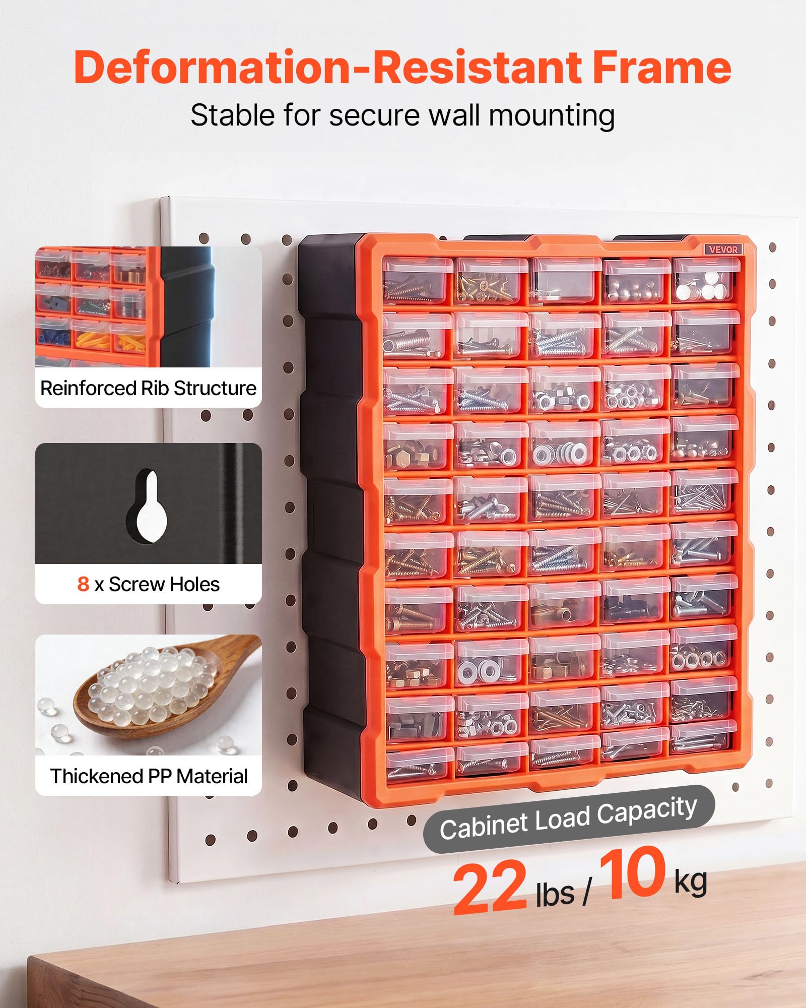 VEVOR Organizer per Minuteria a 60 Cassetti, Cassettiera Porta Minuteria Impilabile, Contenitore da Parete per Viti, Bulloni, Ferramenta e Componenti, in Plastica, Ideale per Garage, Casa e Officina