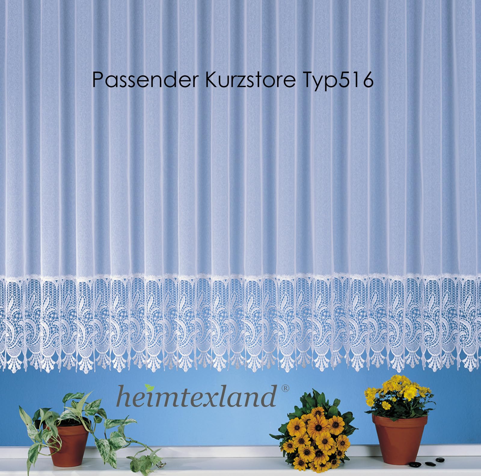 heimtexland C-Bogen Store Gardine aus edlem Websablé mit echtem Makramee-Sockel in rein weiß - HxB 145x300 cm für Dekorationsbreite 90-130 cm - Ökotex Macramé Vorhang Typ516