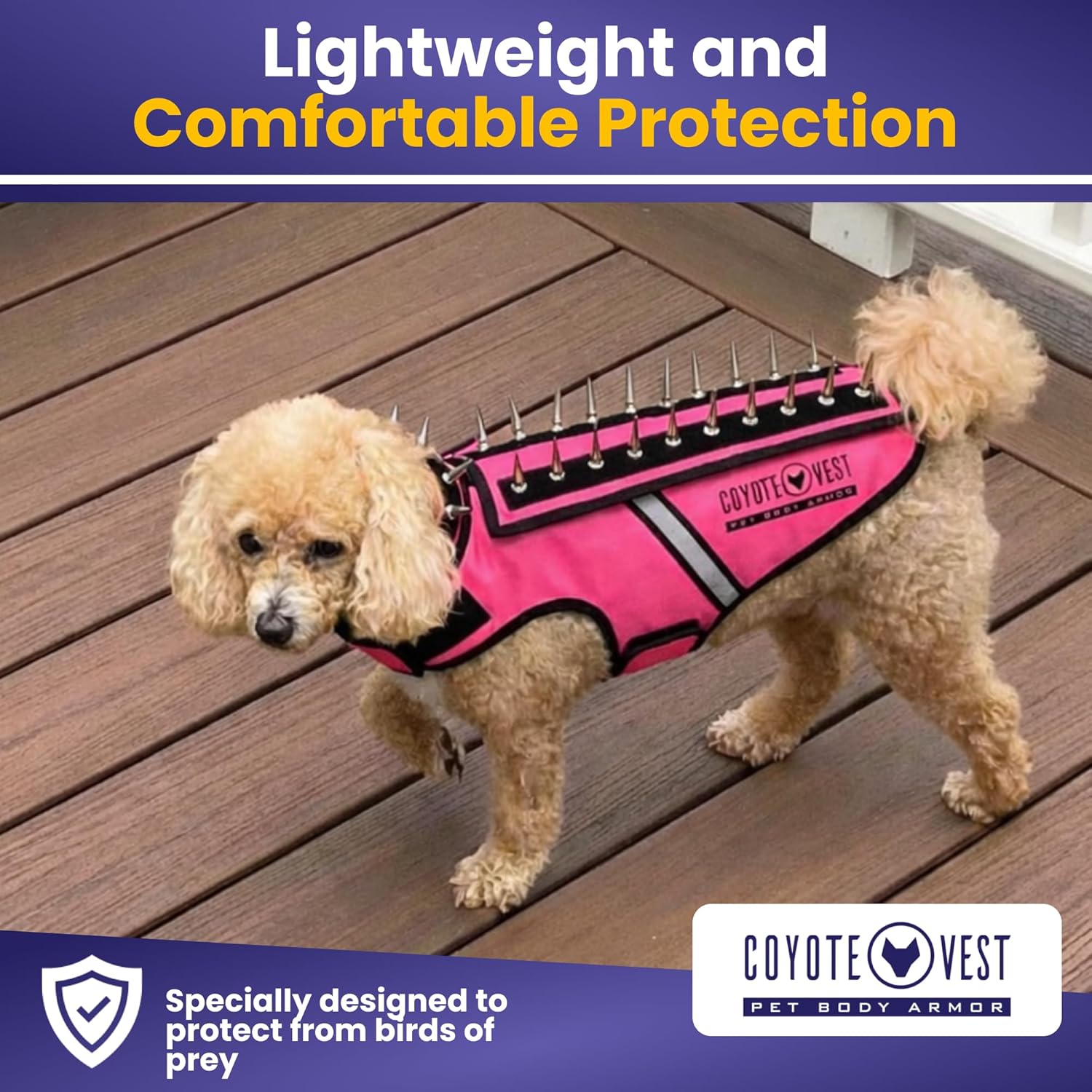 CoyoteVest HawkVest Dog Harness Vest for Small Dogs, Reflective Dog Vest with Spikes to Shield Your pet from Coyotes, Raptor and Animal Attacks, Anti Hawk Vest, Made in USA (Pink, S)