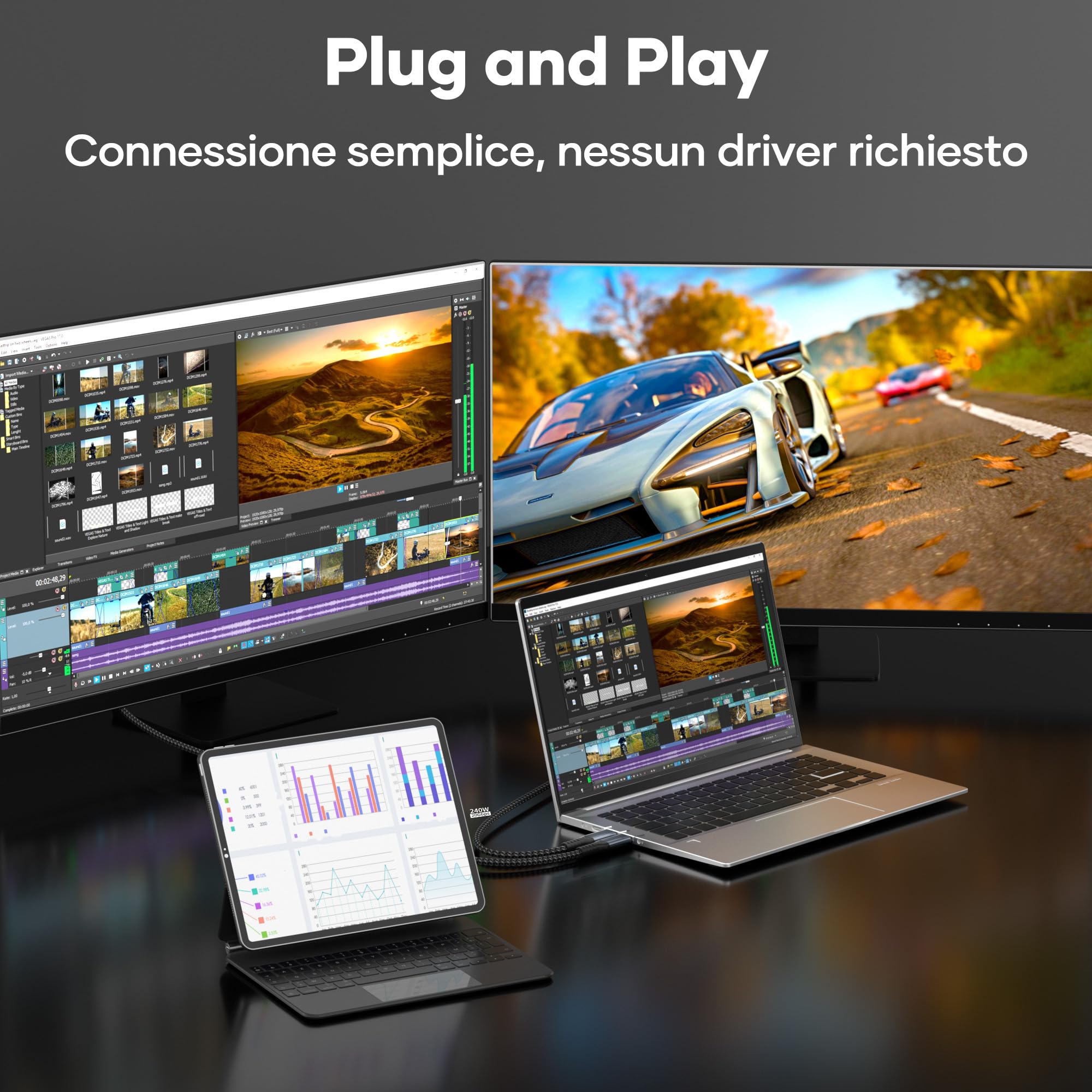 Cavo dati USB-C,cavo USB-C da 1m,20 Gbps USB 3.2 Gen2×2 240W,ricarica - Cavo video 5K@60 Hz 4K@144 Hz Cavo di ricarica da PD3.1 per iPhone 17 Pro Max/Plus/Pro/iPhone 16/15/MacBook Pro/iPad Pro,PSSD