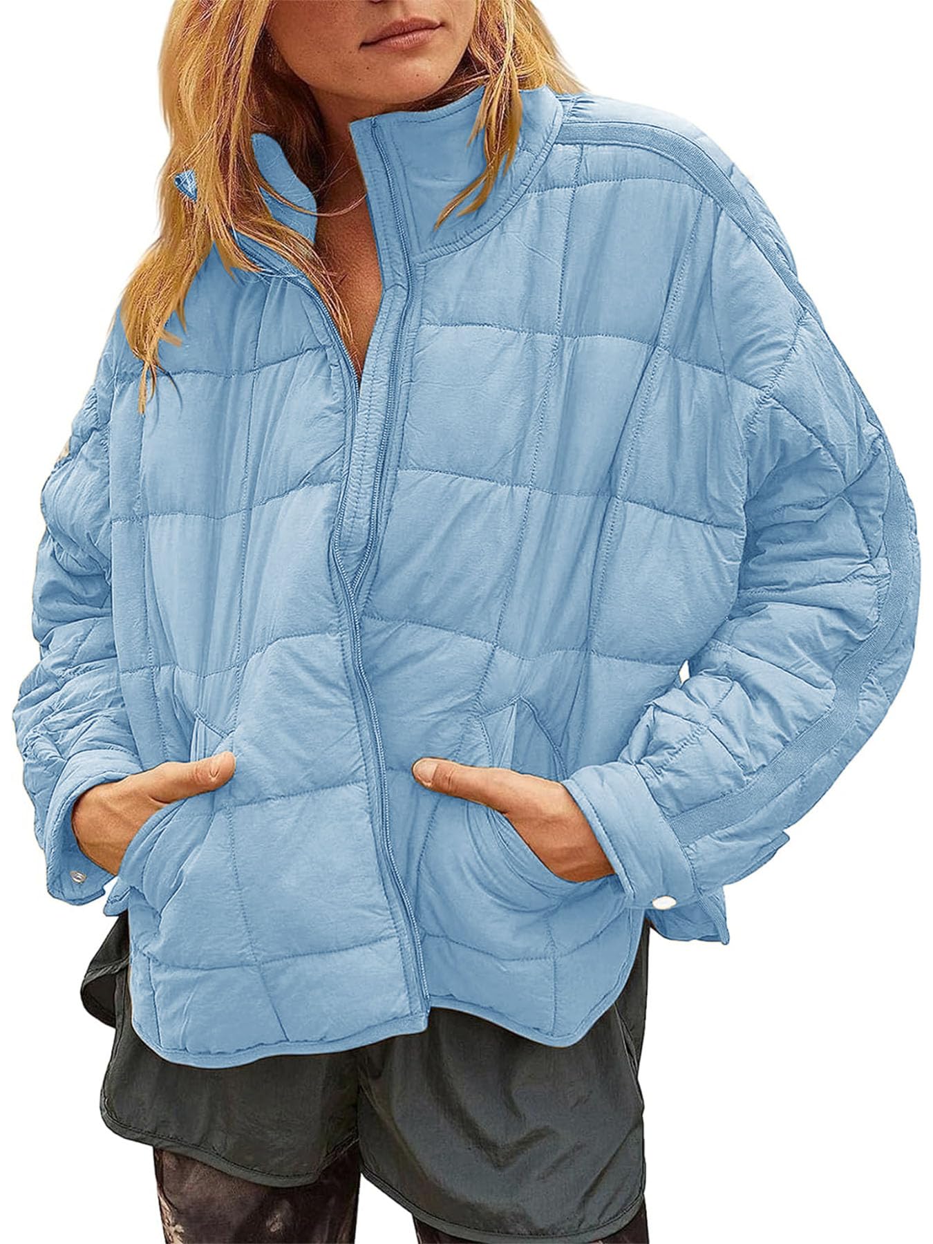 Women's Lightweight Down Coat Long Sleeve Full Zipper Oversized Packable Short Puffer Jackets-image-43