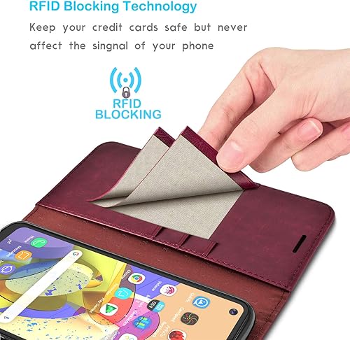 Miniatura 2 de Tekcoo Funda para Galaxy A21, versión de EE. UU. Funda tipo cartera para Galaxy A21, premium bloqueo RFID, ranuras para tarjetas de crédito en