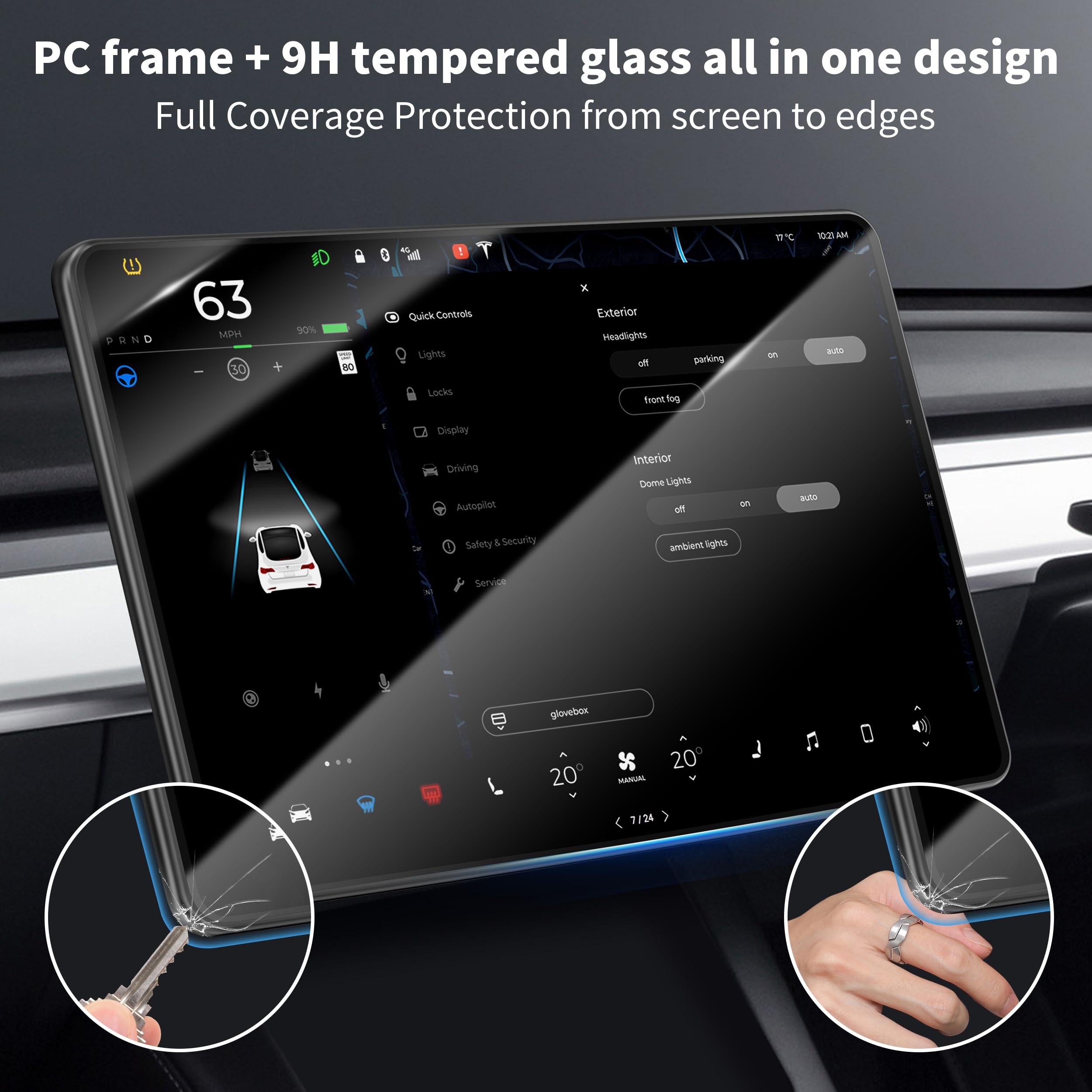 ACESTAR Custodia Con Vetro Temperato Per Tesla Model 3/Y (2025-2017) - Installazione Facile E Zero Bolle - 5