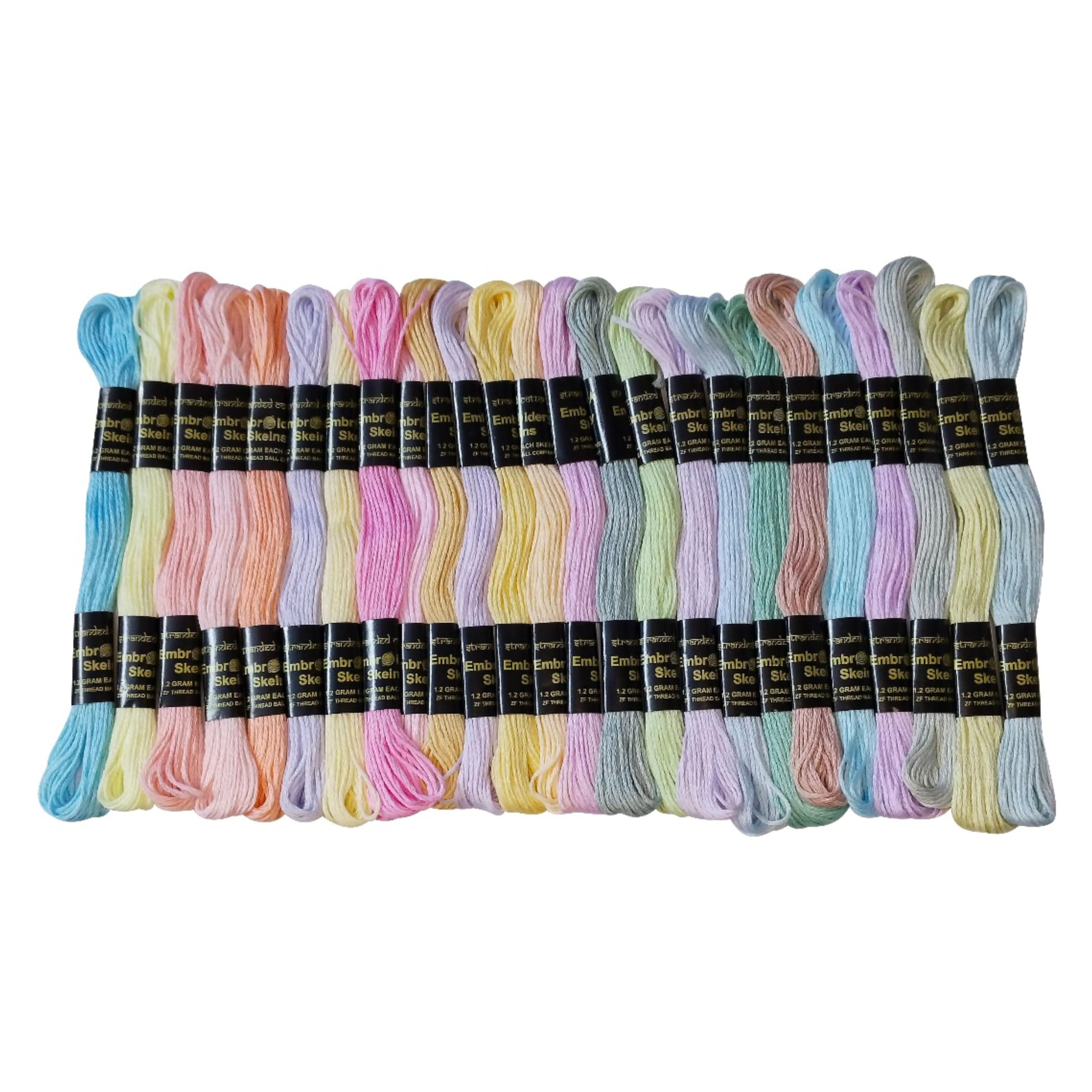 Pack of 25 Cotton Embroidery Thread Skeins Floss for Hand Embroidery, Friendship Bracelets, Art and Crafts and Other Decorative Purpose 7.5 Mtr 6 Ply Light Shade Family Tone (Water Base Pastel Shade)
