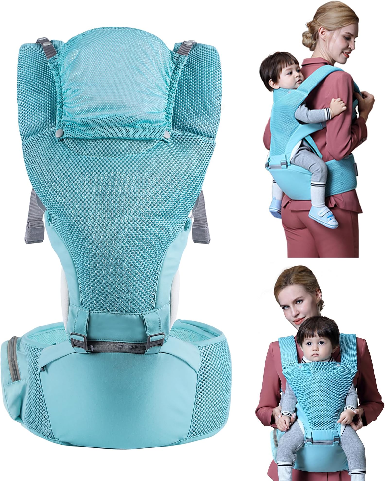 Baby Carrier with hip seat Newborn to Toddler, 8 in 1 Waist & Lumber Support