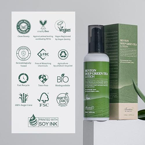 Miniatura 6 de BENTON Hidratante facial de té verde profundo, 4.05 onzas líquidas | Loción facial hidratante de té verde coreano | Hidratante calmante y