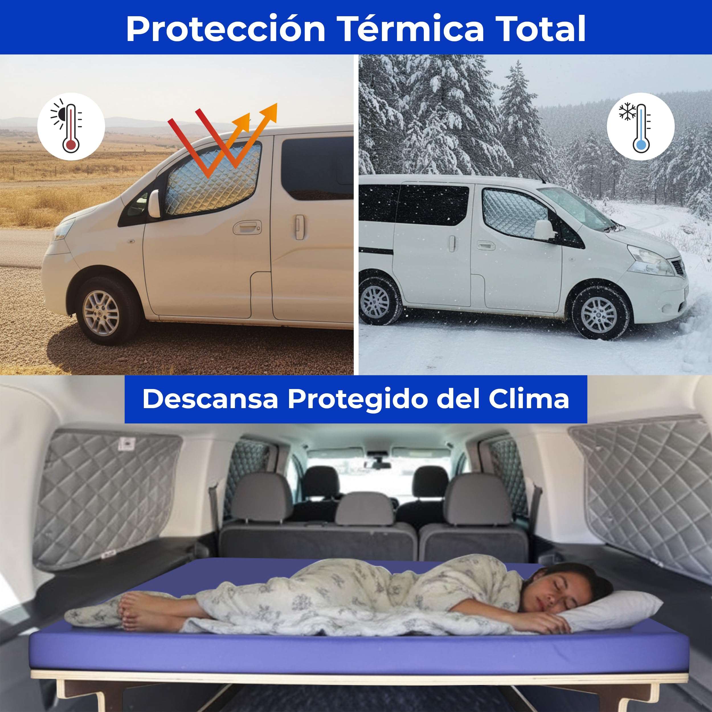 Parasol Furgoneta Camper NV200 Evalia - Aislantes térmicos y Oscurecedores - 8 Piezas Ajuste Interior Gris