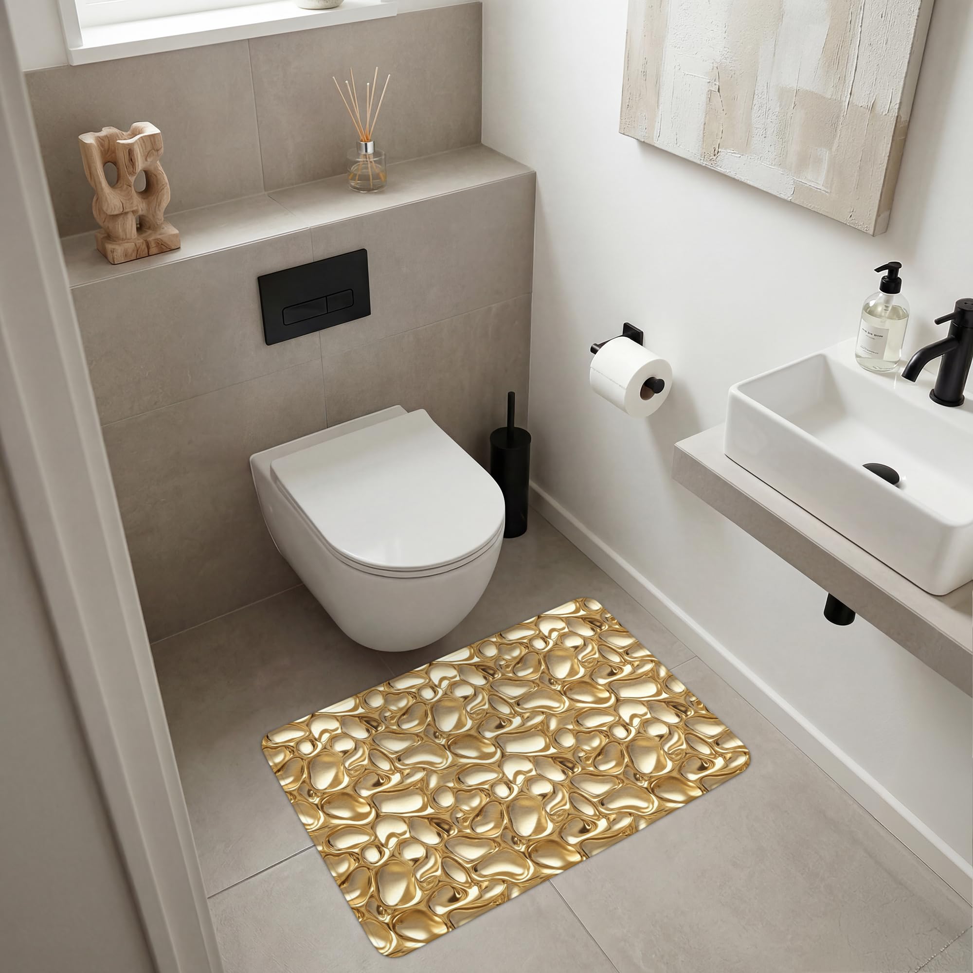Tappeti Bagno Tappetino Doccia Assorbente Bath Mat Decorazioni | 90x60 cm - Rettangolare - Memory Foam Tappeto Lavabile Moderni Astratto - Moderno - Oro