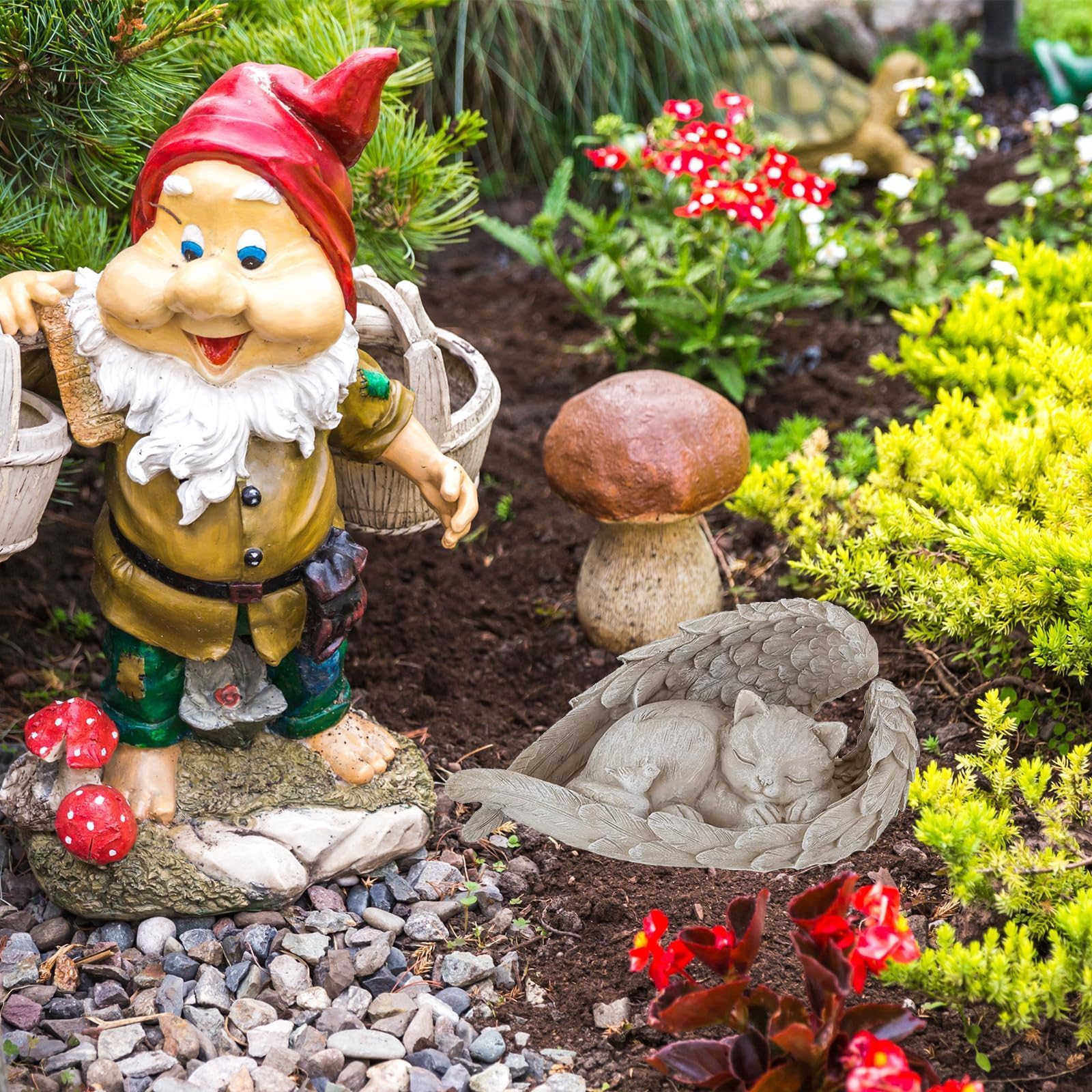 Decorazioni Giardino per Esterno, Resina Gatto Lapidi, Dono di Guarigione Decorazioni Giardino, Souvenir per Animali Domestici (Gatto Angelo)