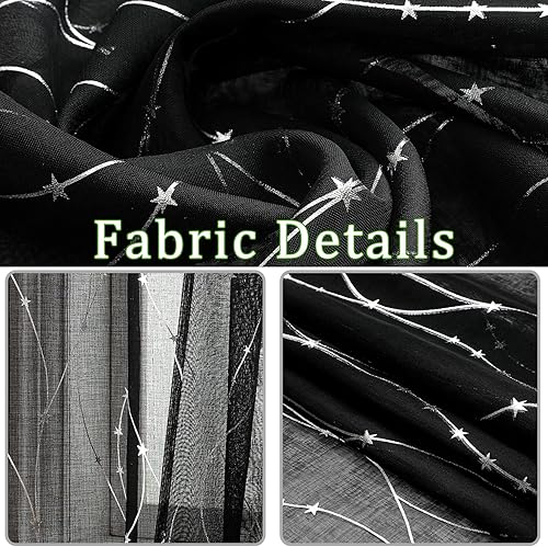 Miniatura 4 de SMILE WEAVER Cortinas Semitransparentes Negras para Sala de Estar de 63 Pulgadas de Largo, Cortina Filtrante de Luz con Bolsillo para Varilla -