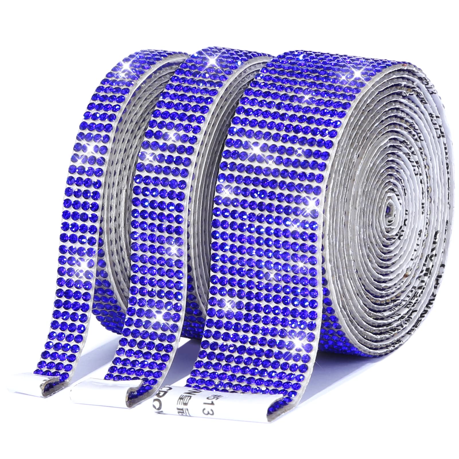 SNILOAW 3 Rolls 6.6 Yards Self-Adhesive Crystal Rhinestone Diamond Ribbon, 2 mm Rhinestones for Arts Crafts, DIY Computer Water Bottle Makeup Table