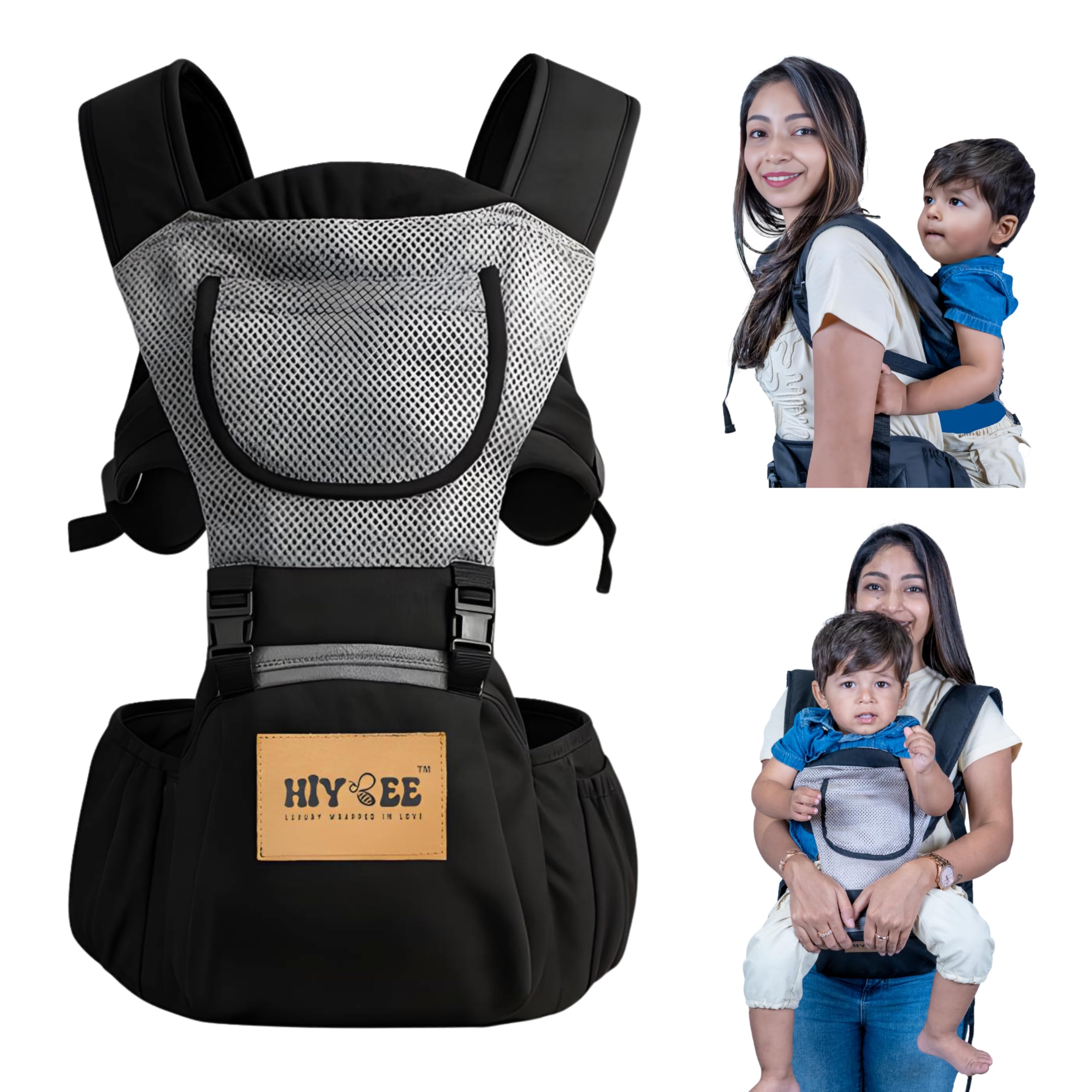 6-in-1 Ergonomic Baby Carrier with Hip Seat, Adjustable Infant Carrier for 0-36 Months, Breathable Cotton Mesh, Lumbar Support, Multiple Carry Positions, Front and Back Baby Carrier Black Beige-image-23