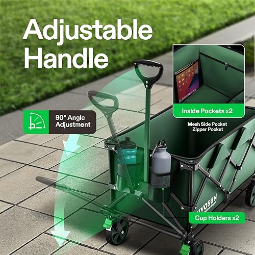 Miniatura 6 de VIVOSUN Carro plegable plegable, utilidad al aire libre con ruedas universales silenciosas, portavasos y bolsillos laterales, asa ajustable, para