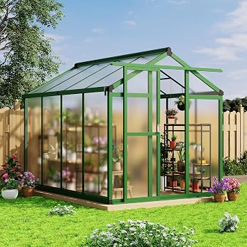 6 x 8 FT Greenhouse, Heavy-Duty Polycarbonate Large Walk-in Greenhouse Roof Vent ,Aluminum Frame & Lockable Door, for Backyard, Green Houses for Outside Garden Backyard