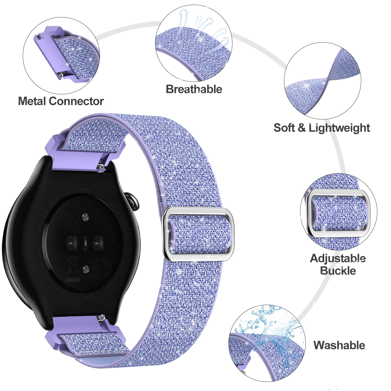 TOPsic Nylon Strap for Amazfit GTS 4, 20mm Watch Band - Sport Bracelet for GTS Series Active, Bip, Purple, 170 mm bis 225 mm - Image 2