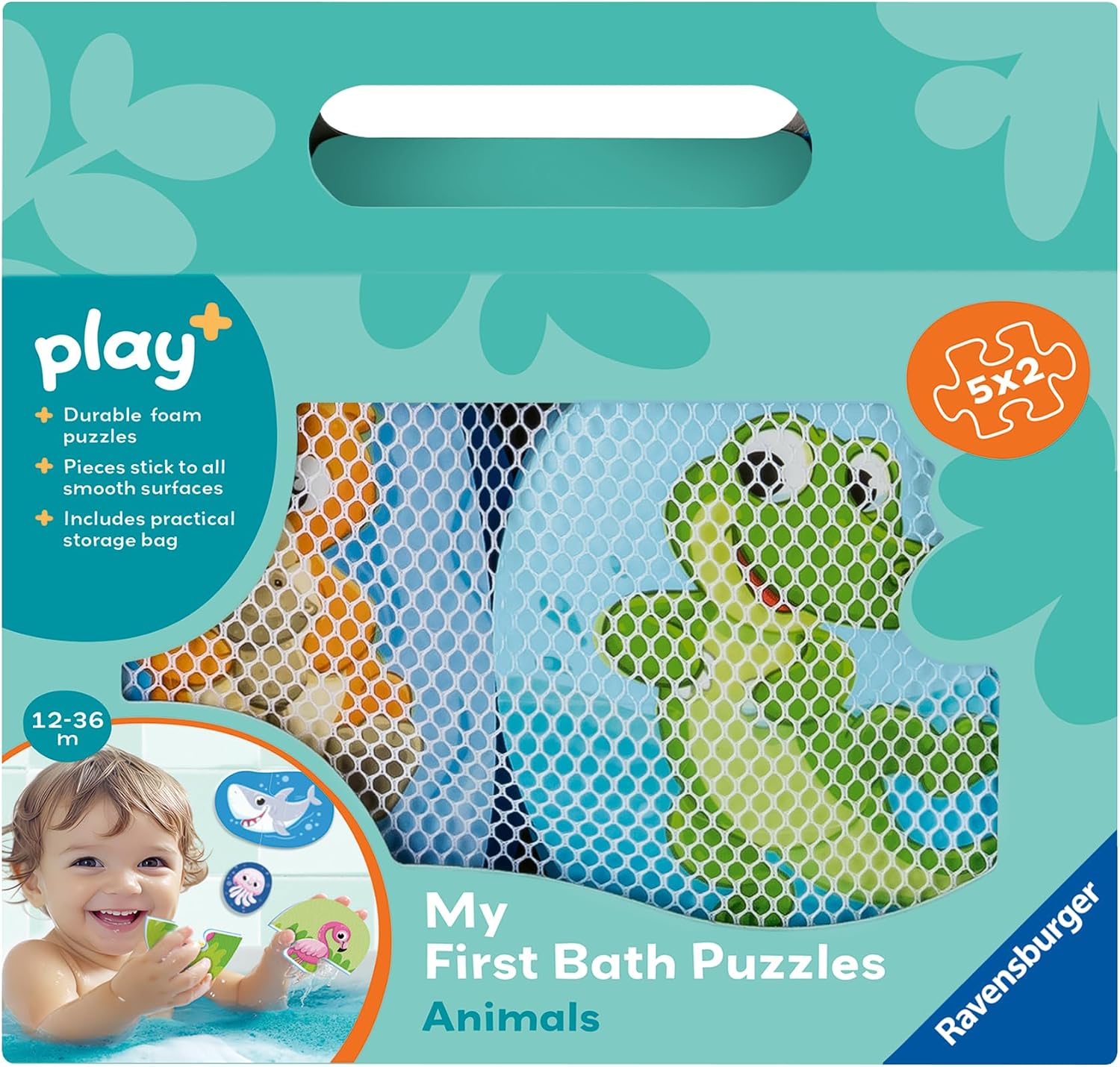Ravensburger Play+ My First Bath Puzzles: Animals - Floating Toddler Puzzle Set for Bath Time Learning - Water Safe Foam Pieces - Early Development Toy for Ages 1–3