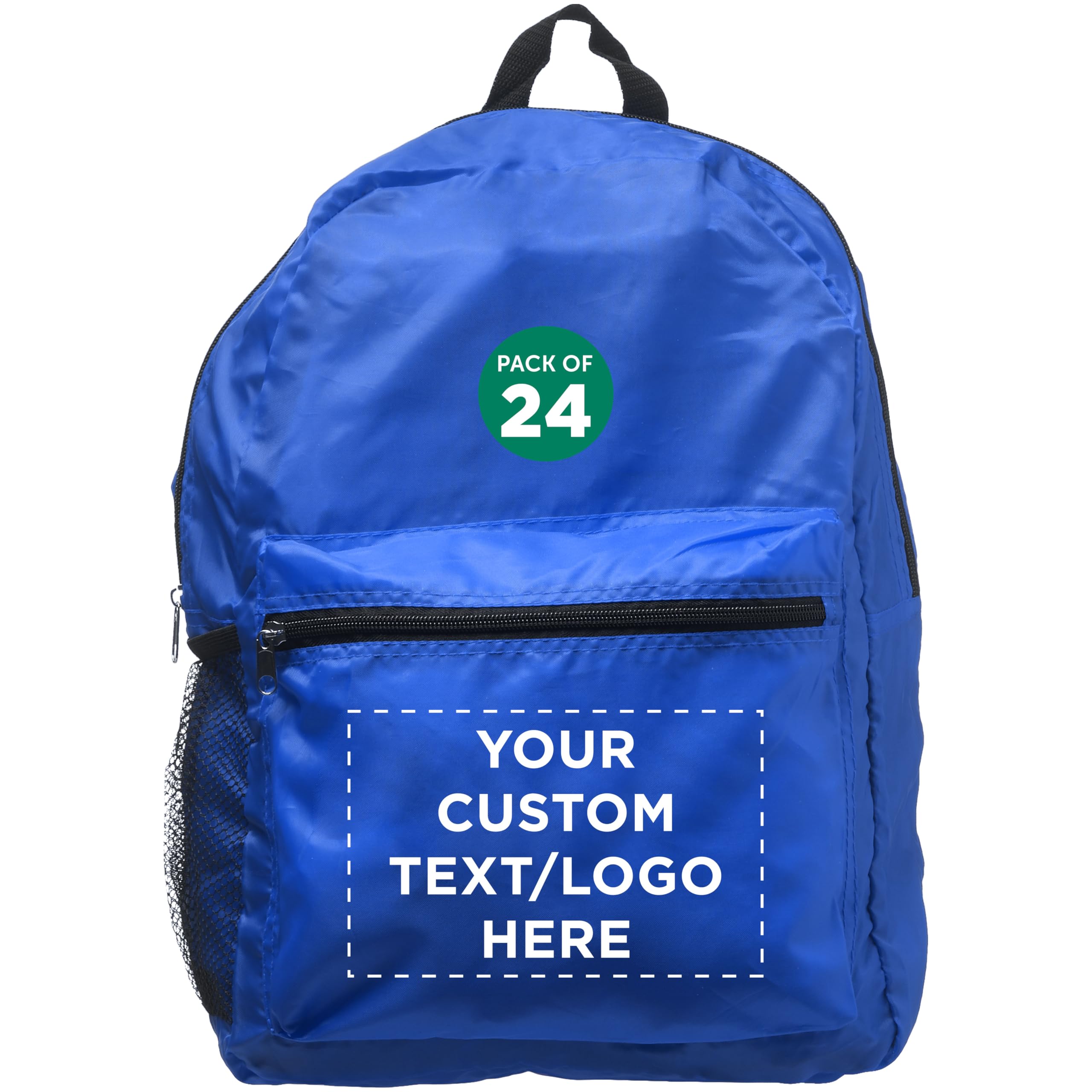 DISCOUNT PROMOS Custom Simple Functional Backpacks Set of 24, Personalized Bulk Pack - Water Resistant, Lightweight - Blue