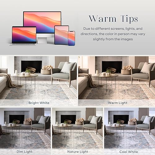 Miniatura 7 de Phantoscope Vintage Collection - Alfombra de área de 5 x 7 pies para sala de estar, alfombra lavable de estilo bohemio, antideslizante, para