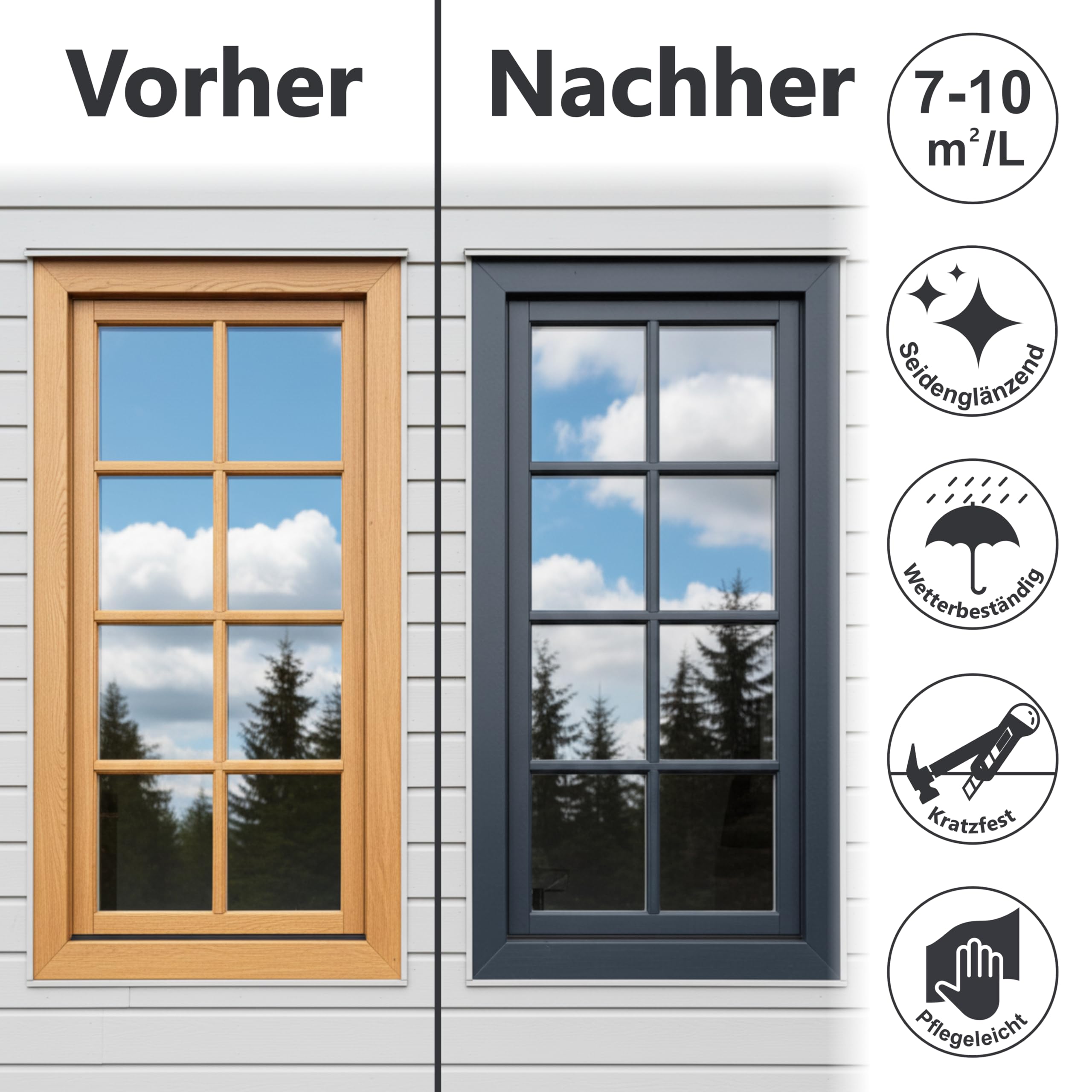 WO-WE Fensterlack Türenlack 3in1 Holzfenster Innen & Außen Reinweiss 2,5L
