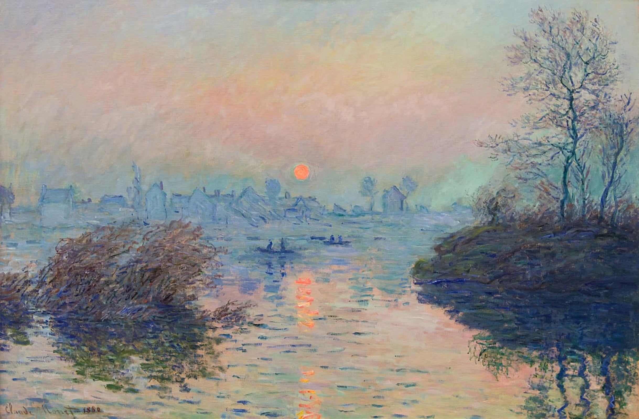 ARTXLXXBN Famous Prints Artwork Pictures Poster Painting Art Sun Setting on The Seine At Lavacourt Winter Effect by Claude Monet Artwork Landscape Pictures for Home Decor 60x90cm