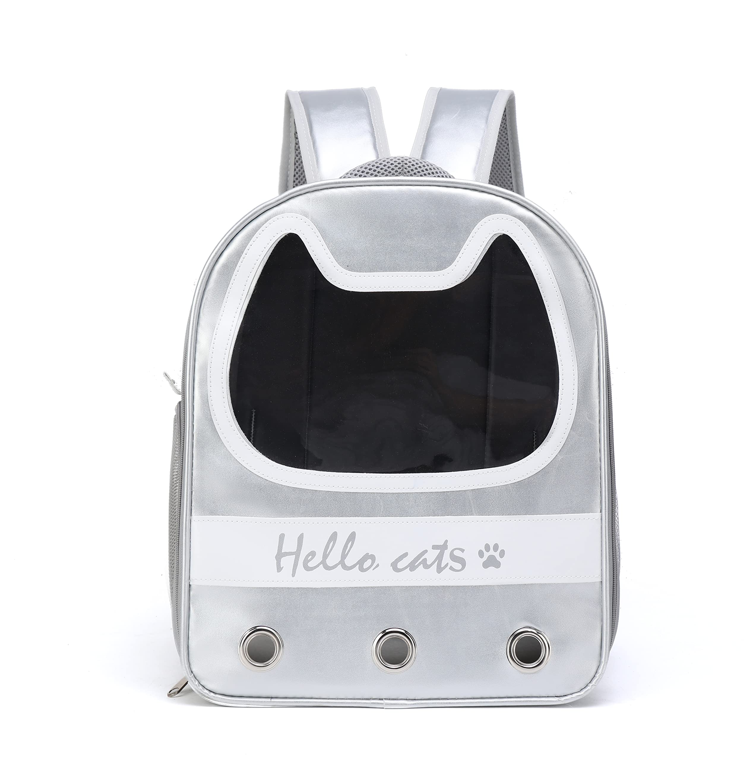 Sipobuy Mochila con Cápsula Plegable Bonita Mascotas para Gatos Pequeños Medianos Cachorro Perro, Portador Transparente Transpirable Resistente Al Calor para IR De Excursión De Camping (Plata)