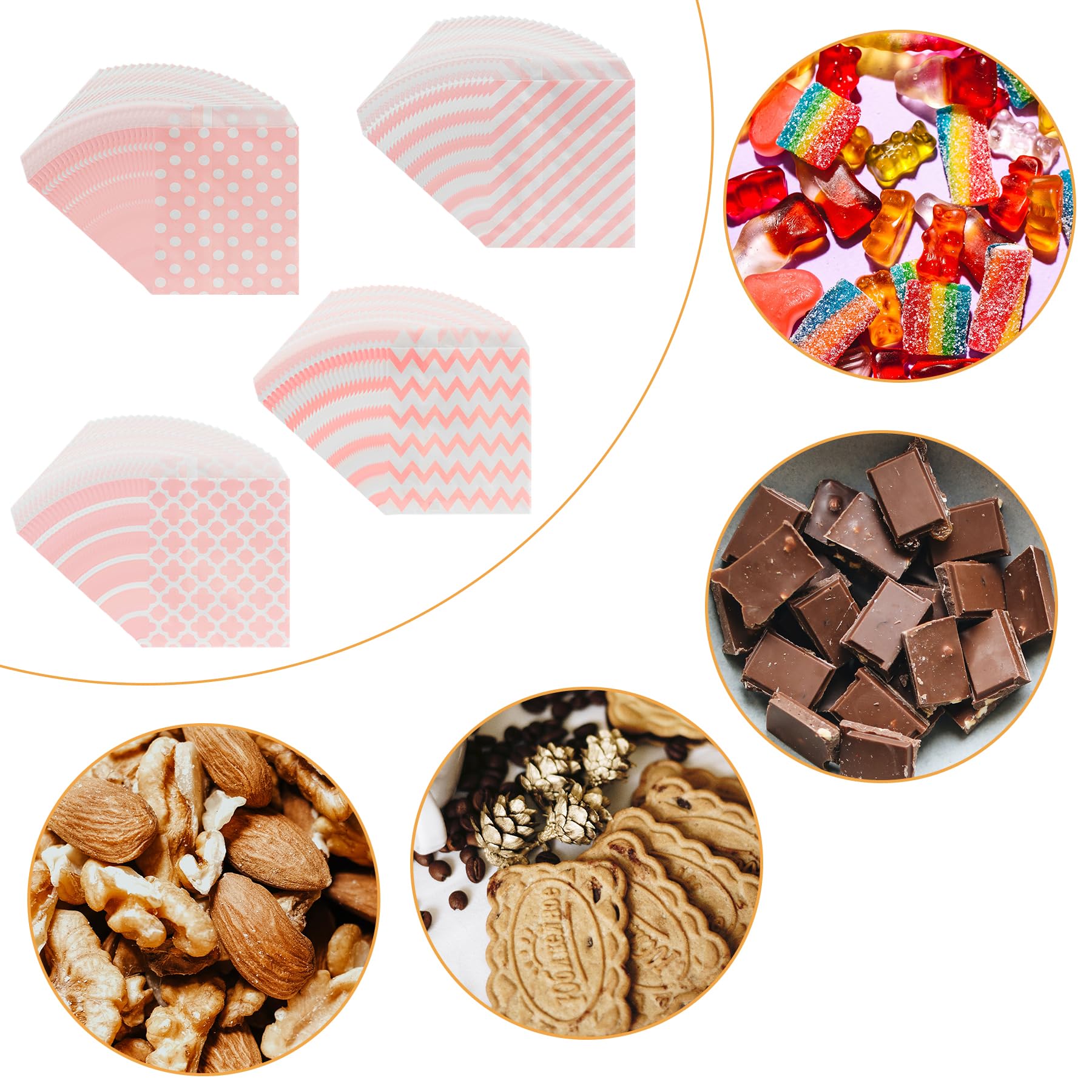 114PCS Set di Accessori per Candy Bar,Contiene 100 Sacchetti di Caramelle,3 adesivi,6 pinze per zucchero,4 Pale di Caramelle,1 Striscione Candy Bar Banner per caramelle,bar,buffet