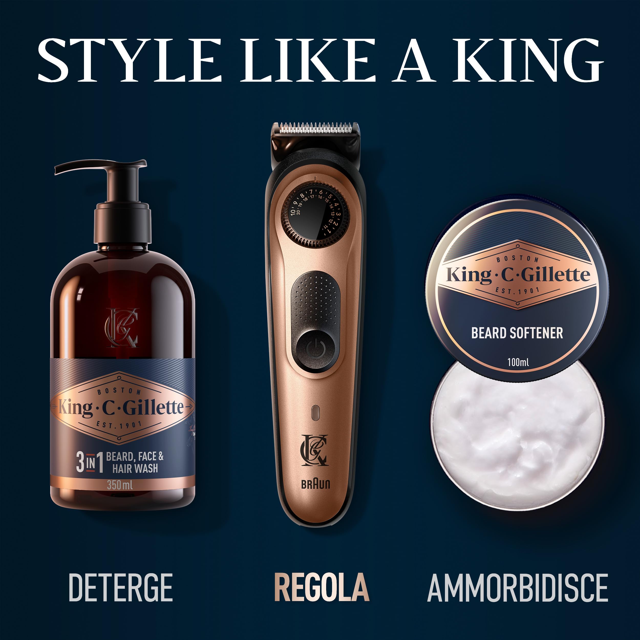 King C. Gillette Rasoio Elettrico Barba Pro, Selettore di Precisione, Cura Barba Uomo, 40 Impostazioni di Lunghezza, Lame Rasoio Affilate, Pettini Regolatori, Testine Lavabili, Idea Regalo Uomo