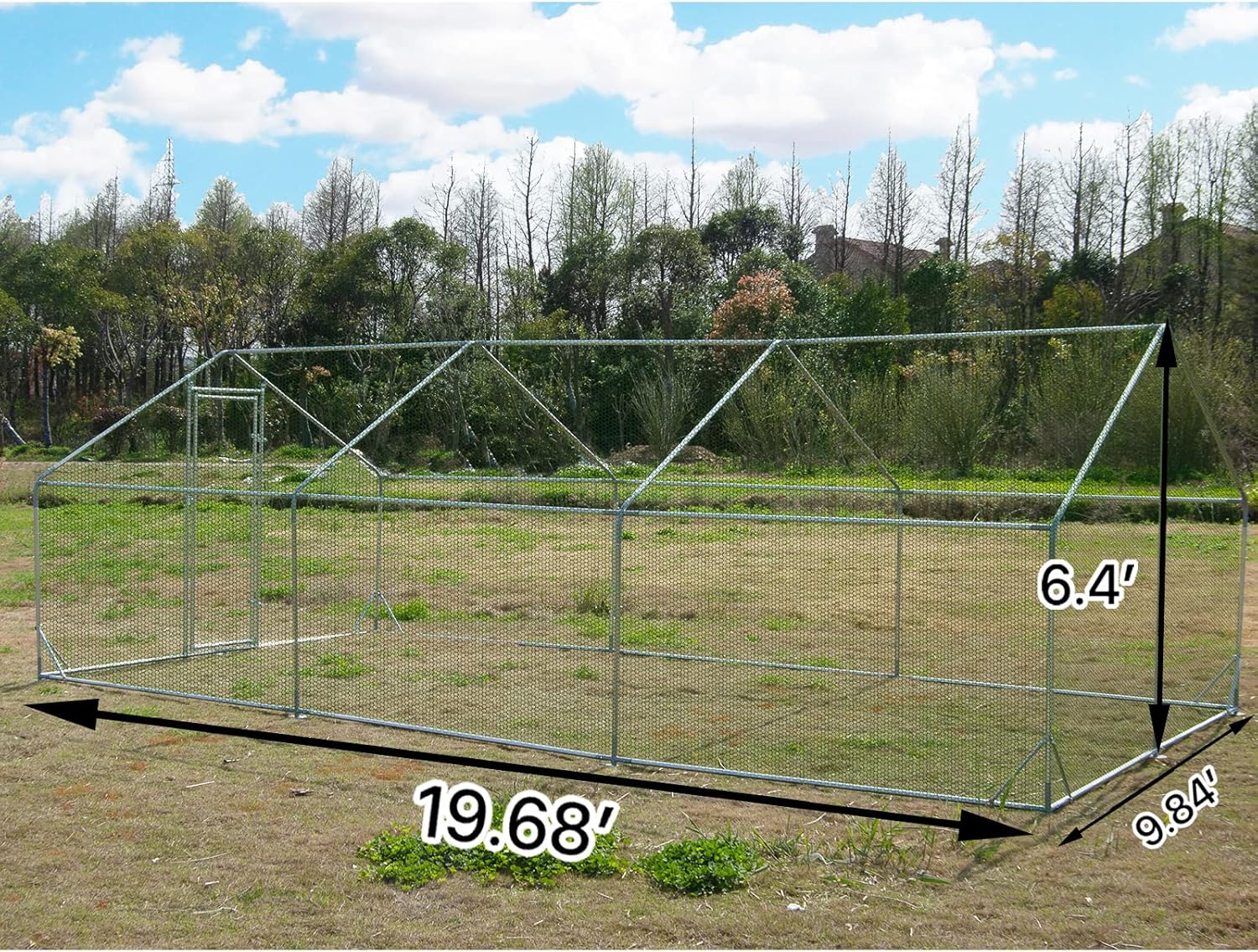 Large Metal Chicken Coop Walk-in Poultry Cage Hen Run House Habitat Spire Shaped Cage with Waterproof and Anti-Ultraviolet Cover for Outdoor Backyard Farm Use (19.68’ L×9.84’ W)