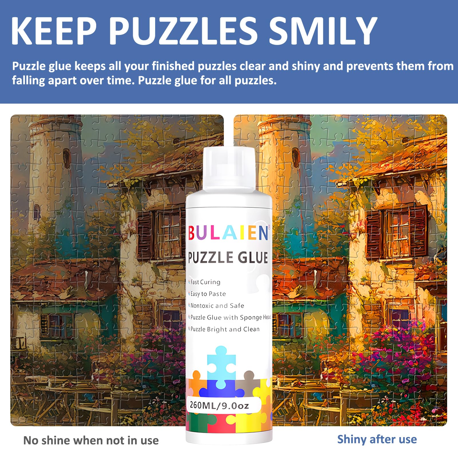 Klej do puzzli Klej do puzzli z łatwym w użyciu końcówką gąbki i aplikatorem, odpowiedni dla dzieci i dorosłych (260 ml x 2)