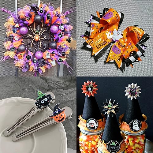 Miniatura 6 de Dijes de resina de Halloween para manualidades, 100 cuentas de slime con parte trasera plana, adornos en miniatura para adornos de Halloween,