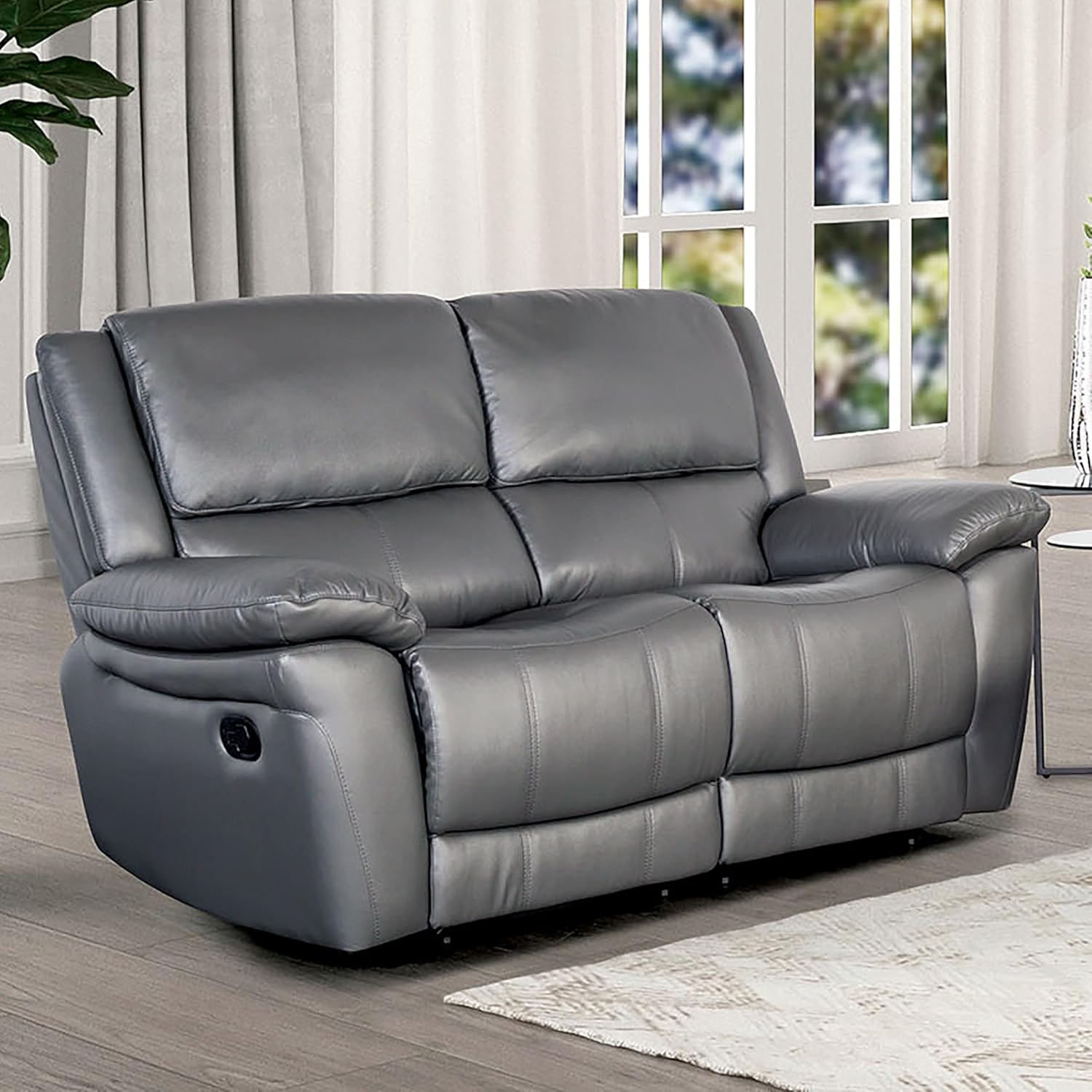 Furniture of America Sorin Modern Leather Recliner Loveseat with Pillow Armrests and High Density Foam, Reclining Sofa, Comfortable Couch for Living Room, Office, FSC Certified, Dark Gray