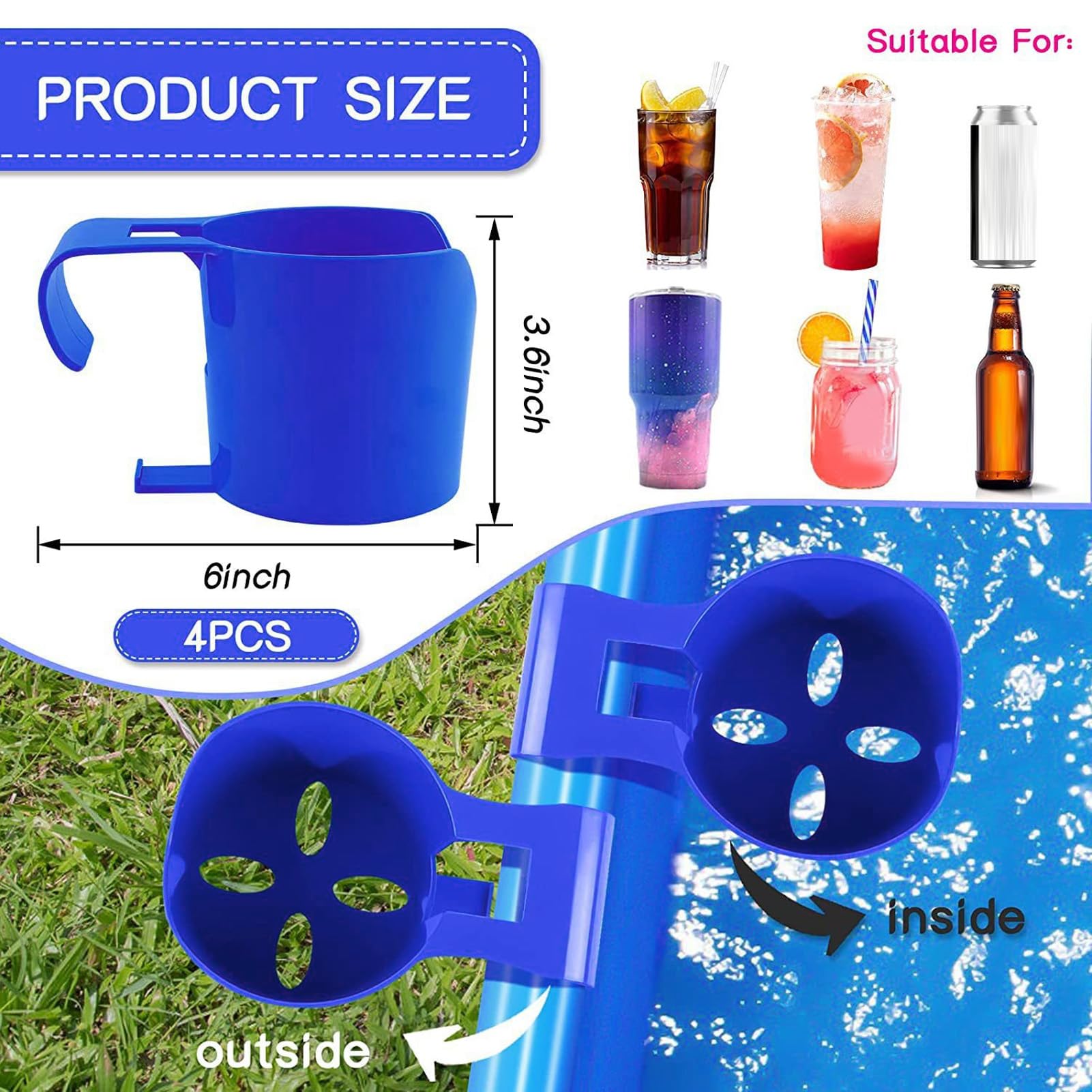 4 Stück Pool-Getränkehalter Für Oberirdische Pools, Pool-Getränkehalter Für Getränke, Getränkehalter, Pool-Telefonhalter, Bar-Pool-Zubehör Für Getränke