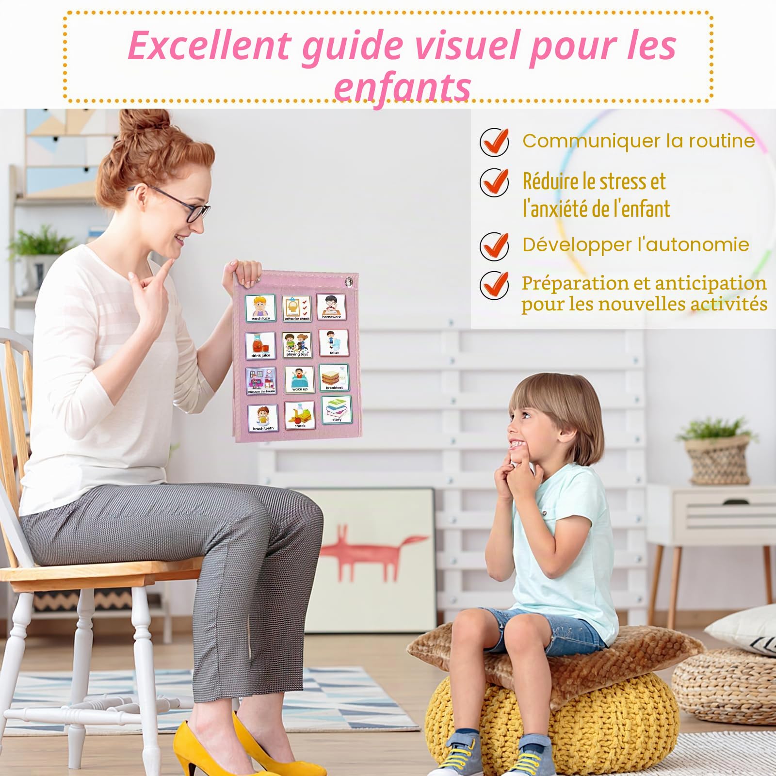 KIKIGOAL Calendrier visuel pour enfants, tableau de routine double face KIKIGOAL Calendrier visuel pour enfants, tableau de routine double face