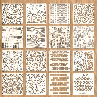 16 Stück Geometrische Texturen Schablonen Set,Wiederverwendbar Malschablonen,PET Handwerksartikel Stencil,Spinnennetz DIY Schablonen,für Leinenkunst,Holzgetäfelte Leinwand,Gemauerte Oberfläche