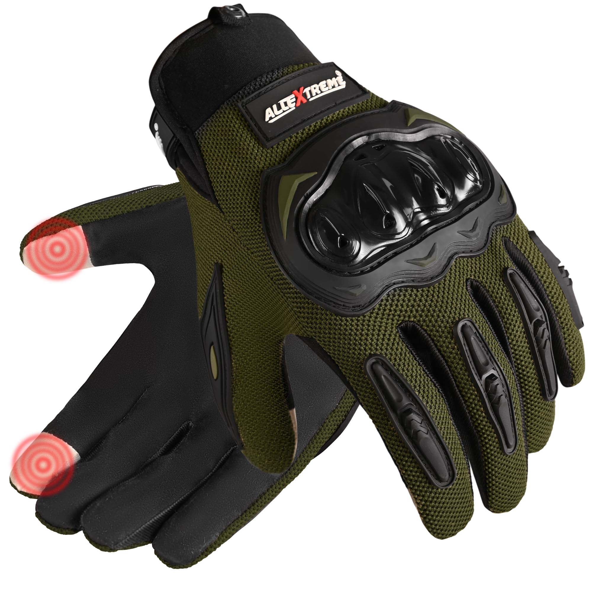 Allextreme Full Finger Bike Riding Gloves with Screen Touch Strong Knuckle Protective Shells Anti-Skid Surface Breathable Mesh Material Glove for Motorcycle Cycling Mountaineering (Black & Green, XL)-image-26