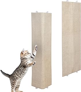 Wand Katzenkratzbrett mit 2 verschiedenen Seiten 80 x 27 cm - 2er Set - Sisal und Plüsch Katzen Kratzecke zum Legen oder Hängen - Kratzmatte zur Krallenpflege für die Wandmontage geeignet