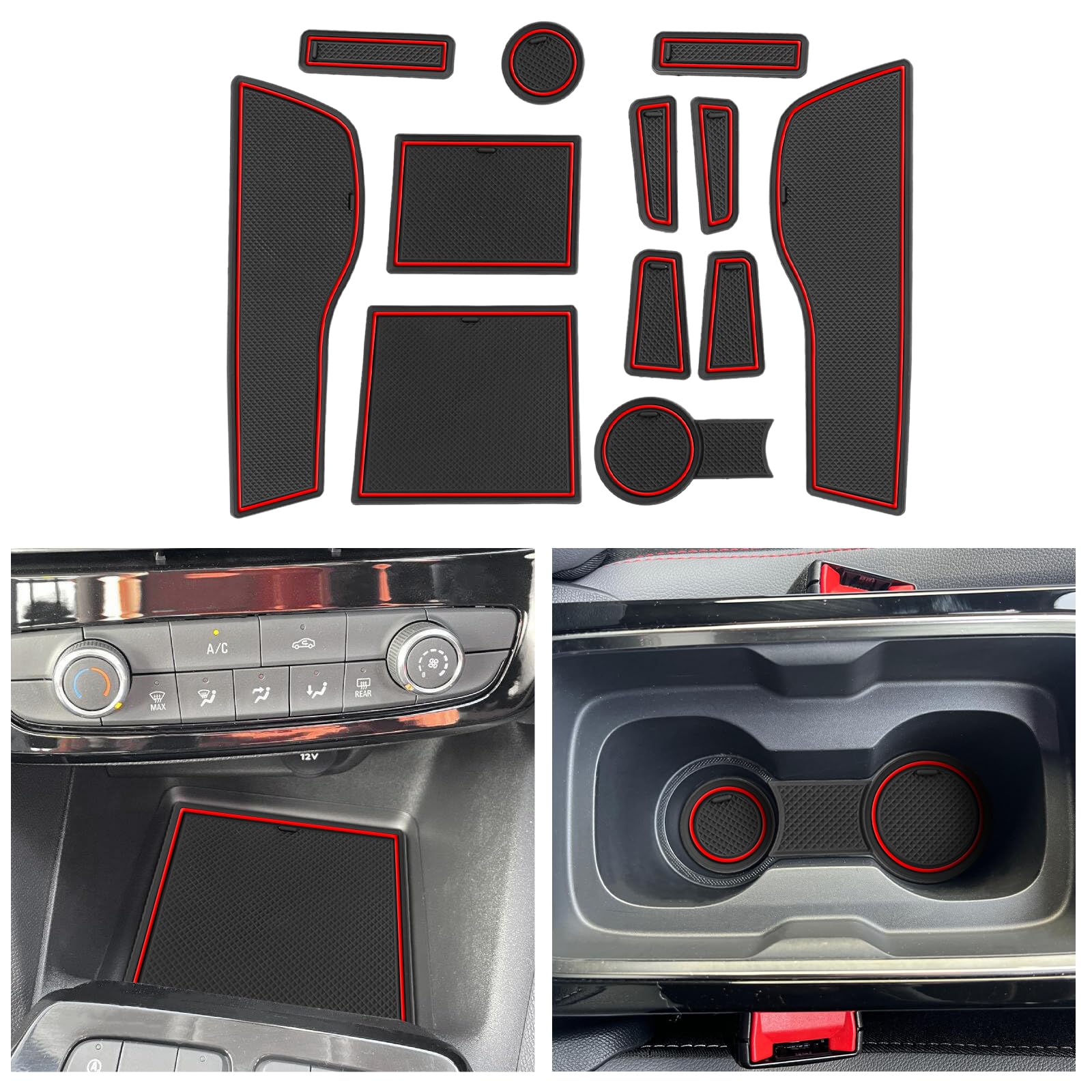 CDEFG Compatible with Vauxhall Mokka B/Mokka-e EV 2021 2022 2023 2024 Rubber Mats, Non-Slip Mats Centre Console Anti-Slip Cup Drink Holder Rubber Mat Armrest Storage Pads Door Slots Accessories (Red)