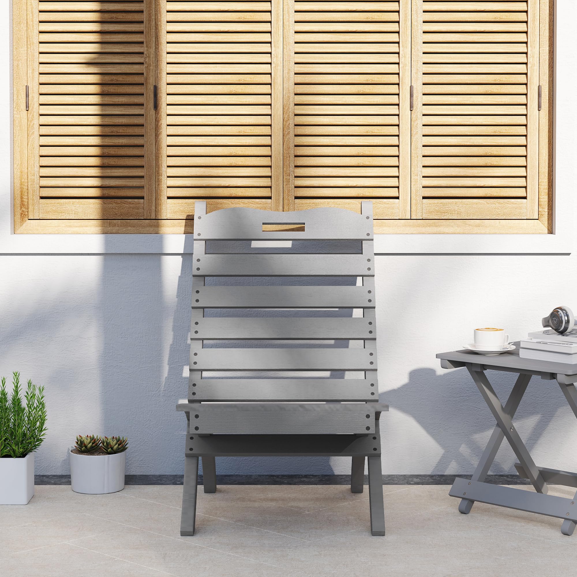 Outsunny Silla de Jardín de Madera Silla de Exterior con Diseño Listones y Respaldo Inclinado Carga 120 kg para Balcón Patio Terraza 78x48x76 cm Gris